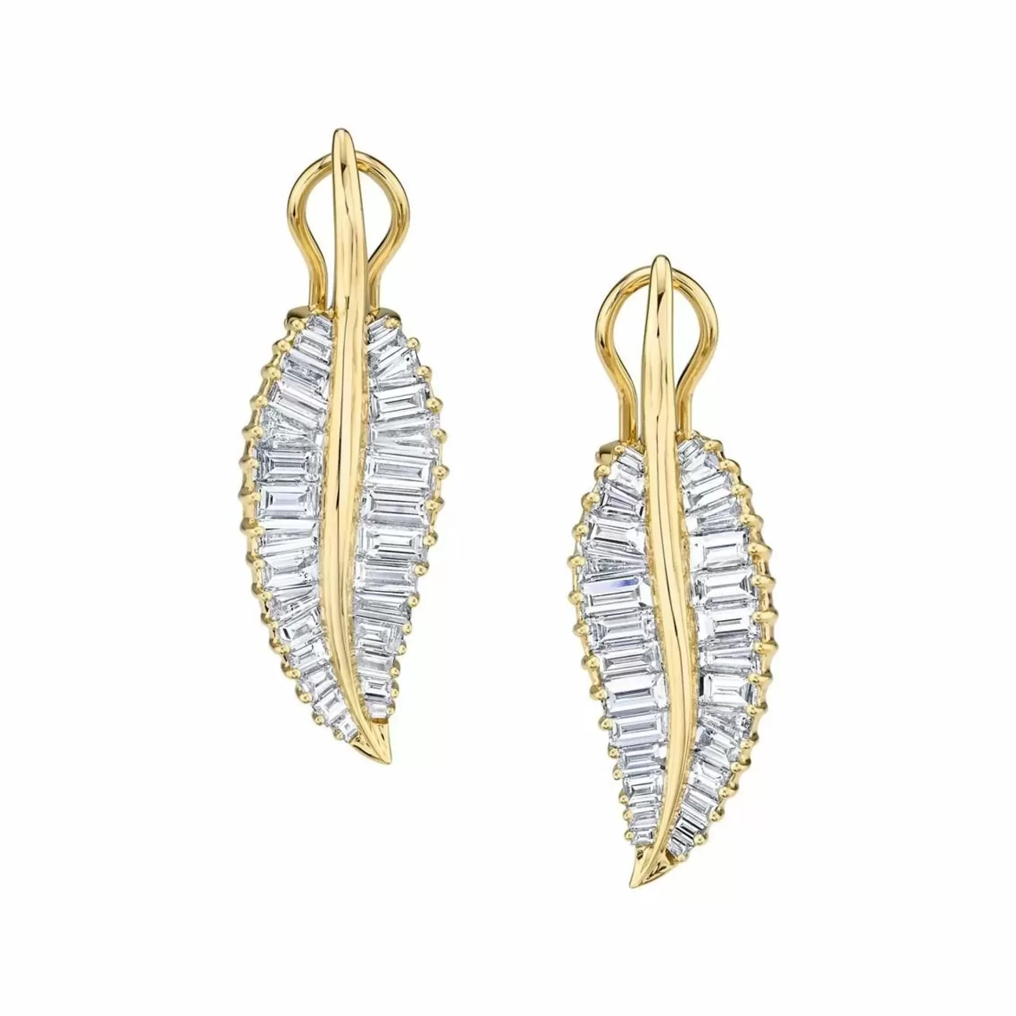 Anita Ko 18K Yellow Gold Baguette Diamond Large Palm Leaf Drop Earrings Clearance