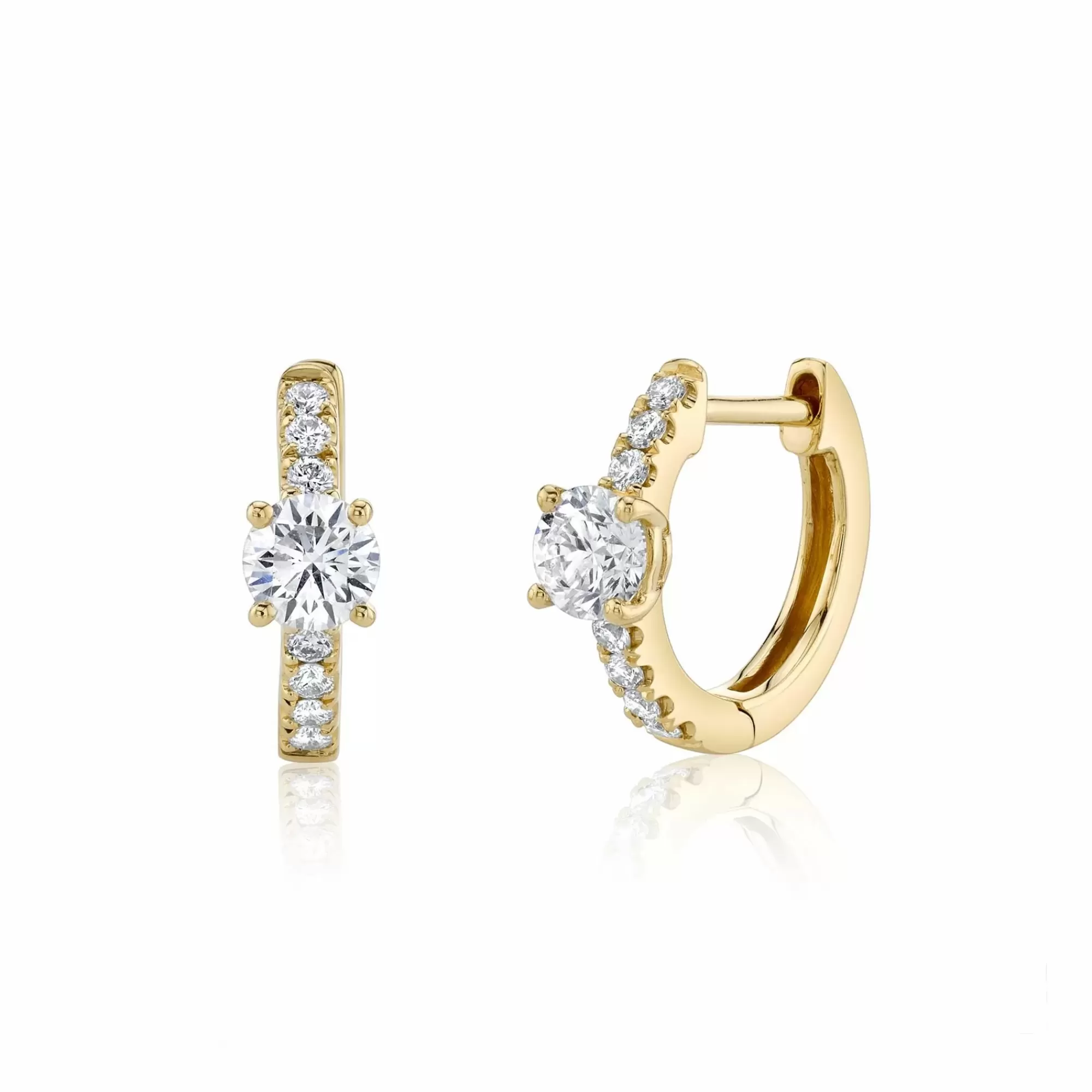 Anita Ko 18K Yellow Gold Pave And Round Diamond Huggie Earrings Fashion