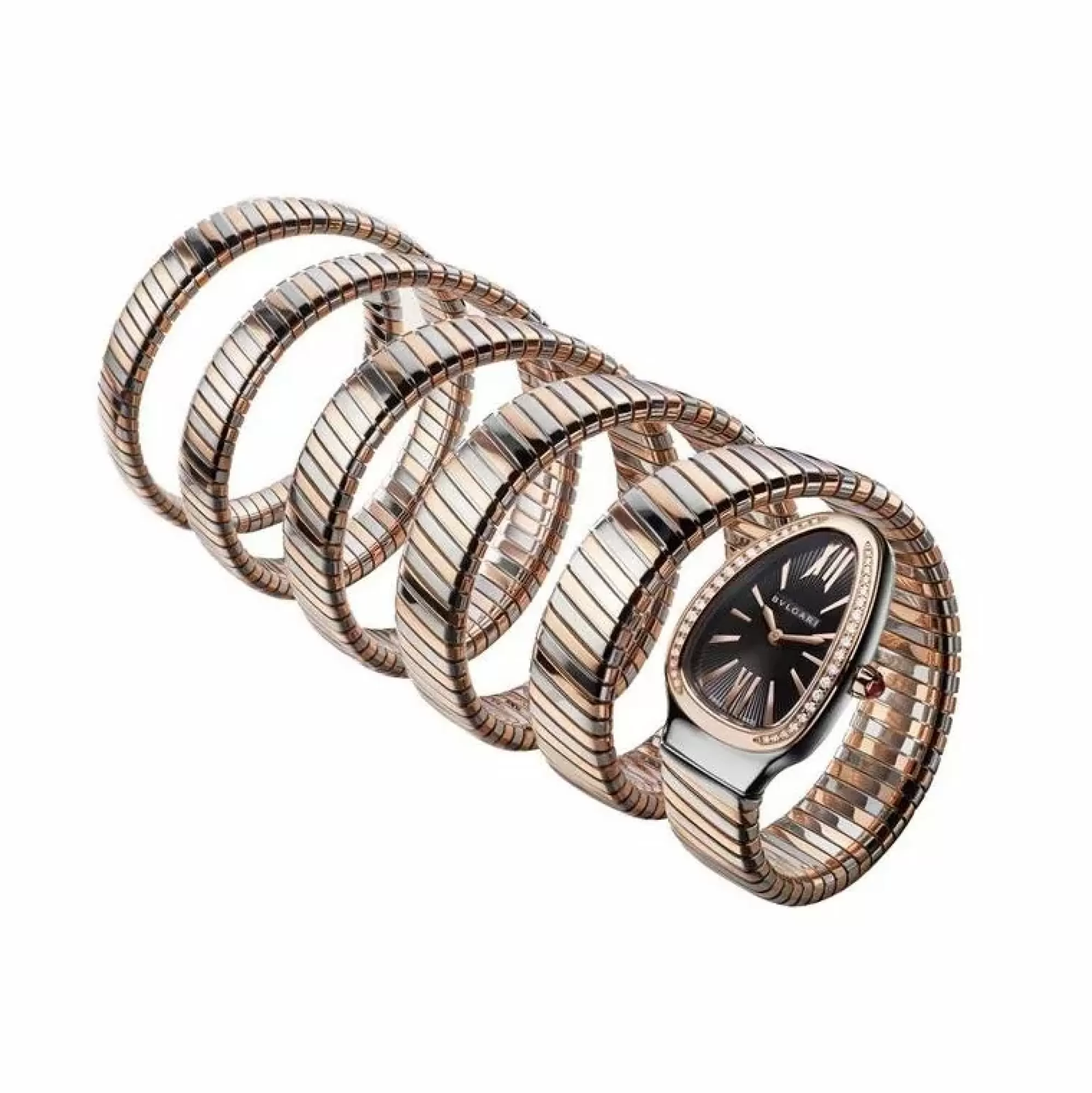Bvlgari Serpenti 18K Tri Color Steel And Diamond Triple Row Watch Shop