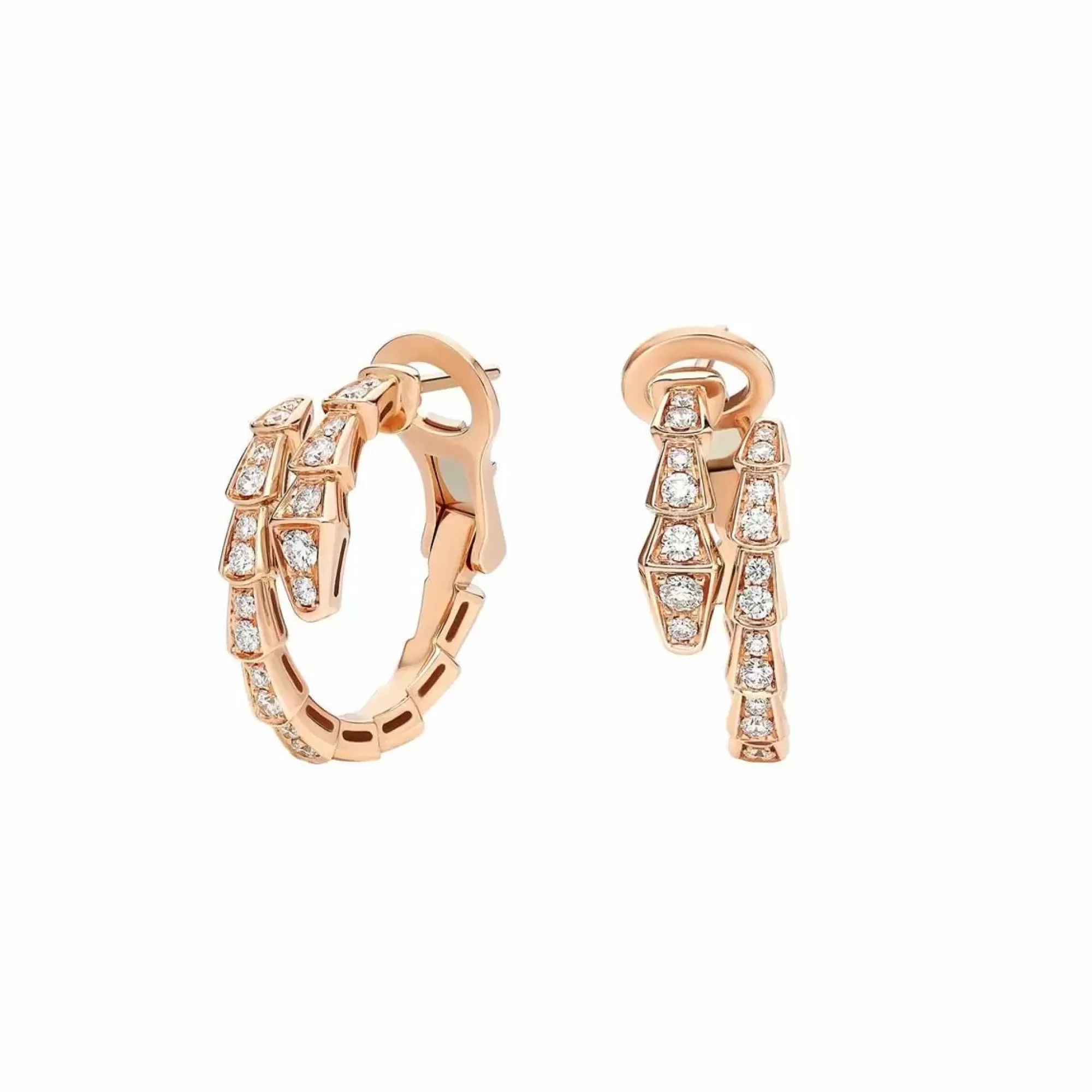 Bvlgari Serpenti Viper 18K Rose Gold Pave Diamond Earrings New