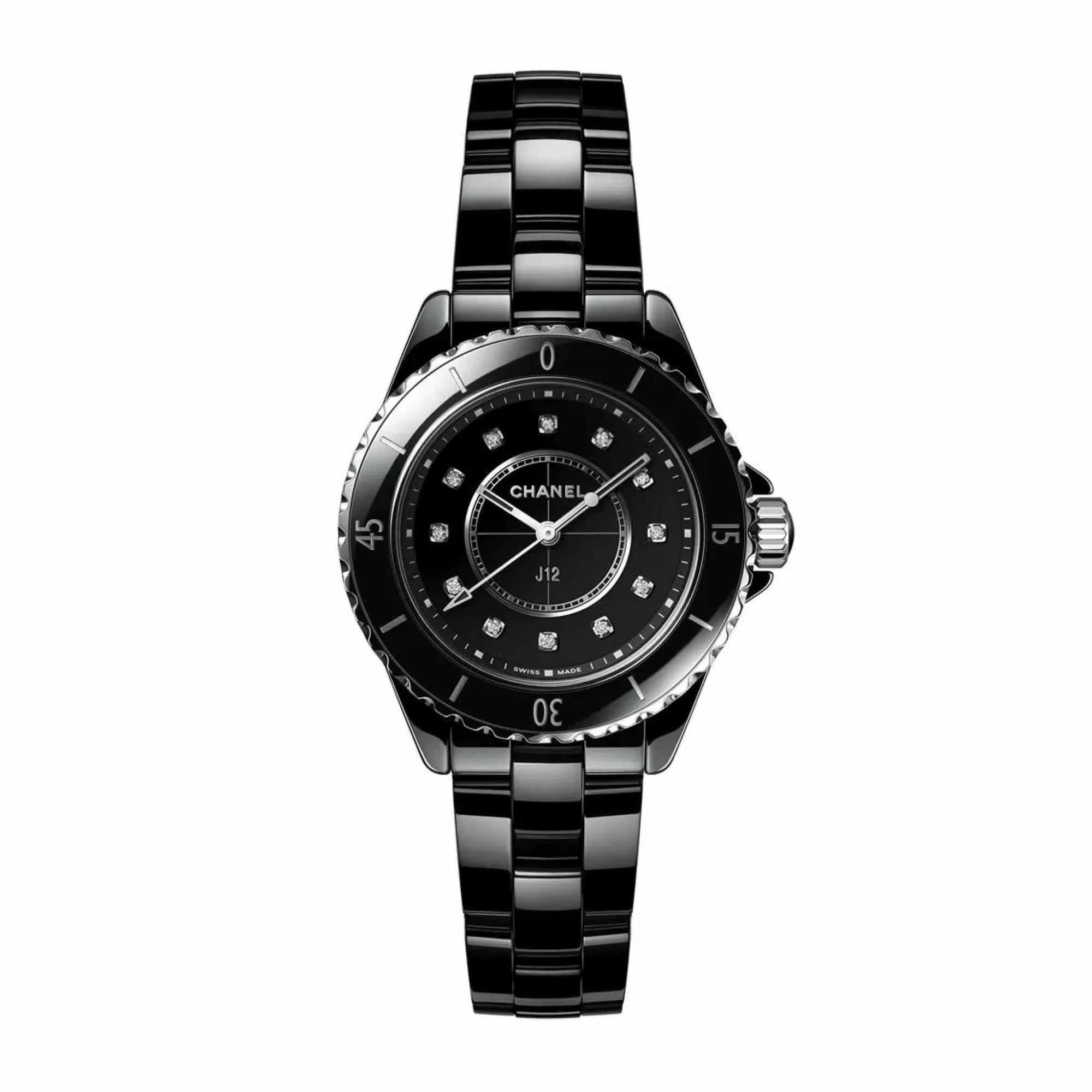 Chanel J12 33Mm Quartz Diamond Black Dial Ladies Watch Shop