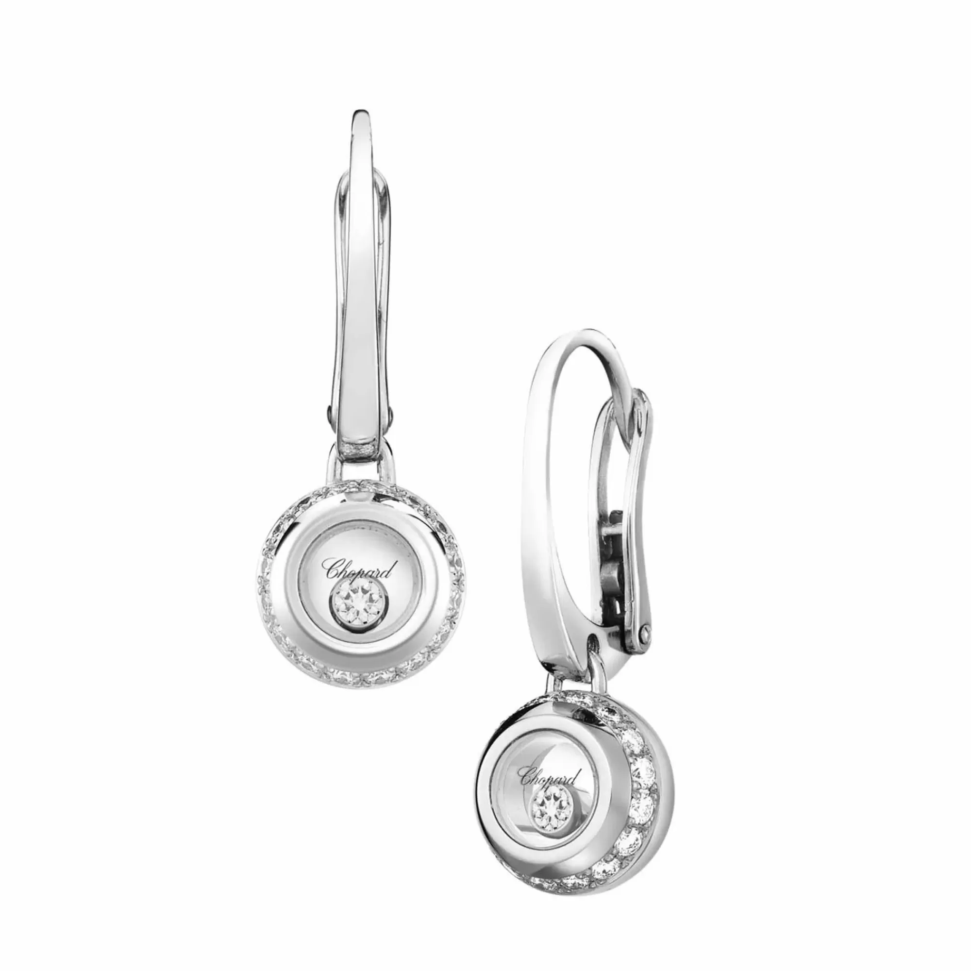 Chopard Miss Happy 18K White Gold Floating Diamond Earrings New