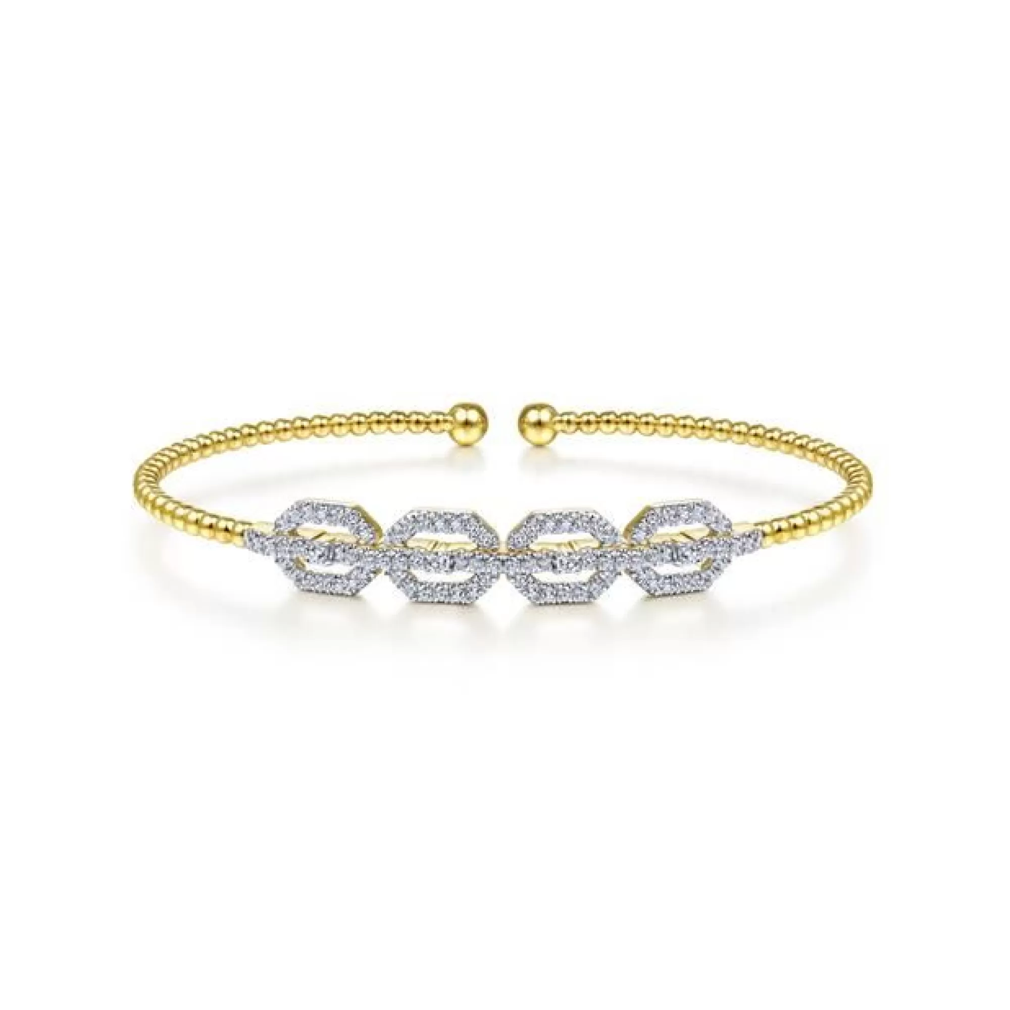 Gabriel & Co 14K Yellow Gold Bujukan Bead Cuff Bracelet With Diamond Pave Links Discount