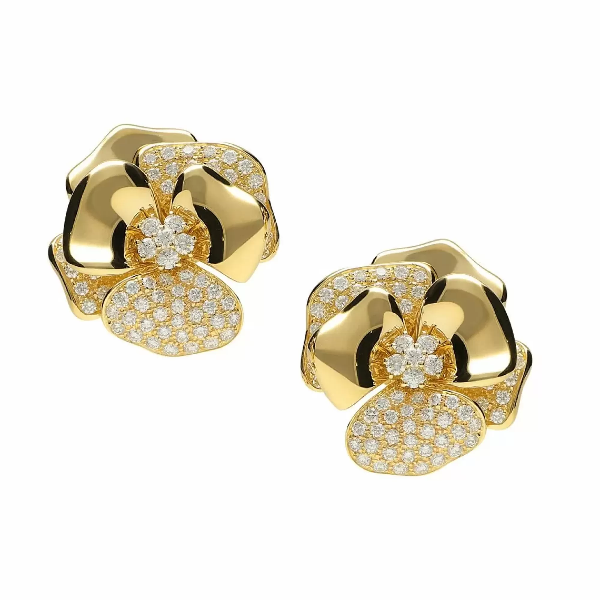 Leo Pizzo Yellow Gold Diamond Flower Stud Earrings Store