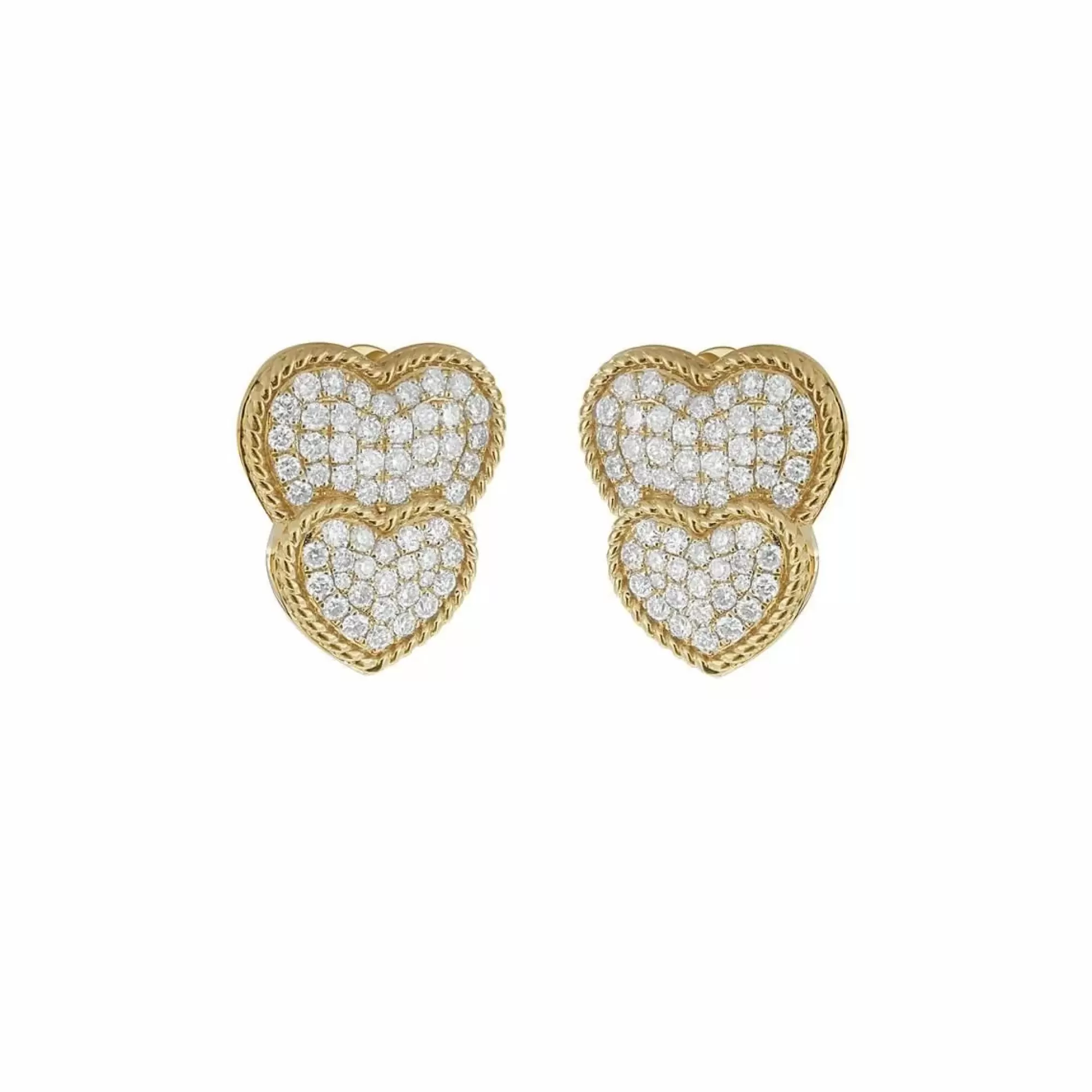 London Collection 14K Double Heart Diamond Earrings Outlet