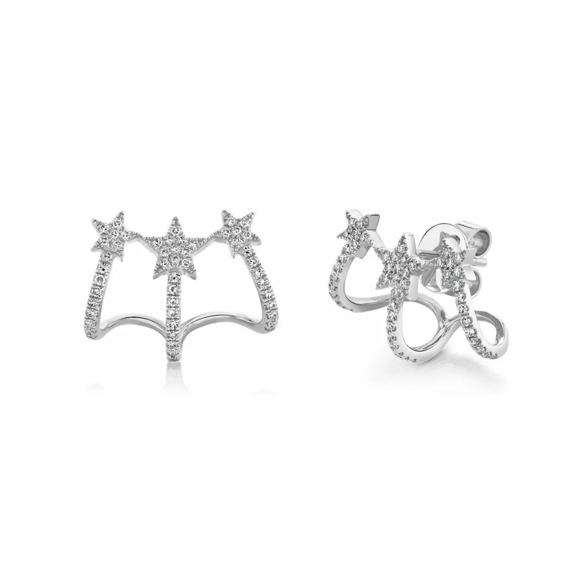 London Collection 14K Gold And Diamond Three Star Earrings Hot