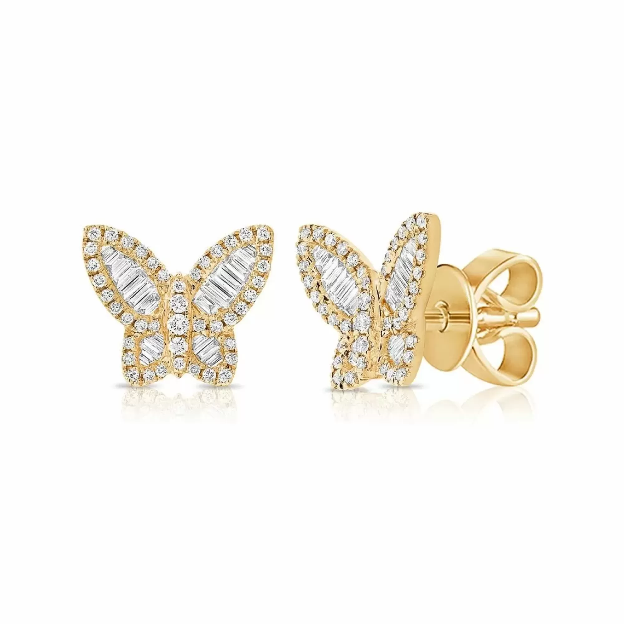 London Collection 14K Gold Baguette Diamond Butterfly Earrings Clearance