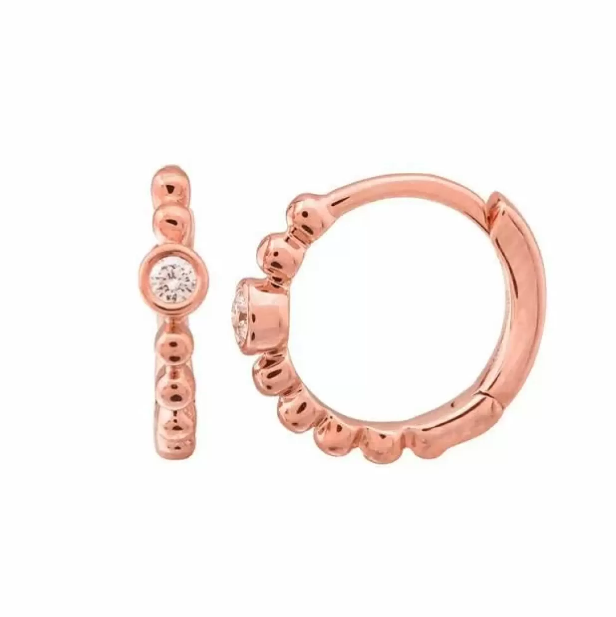 London Collection 14K Gold Bezel Bead Diamond Huggie Earrings Discount