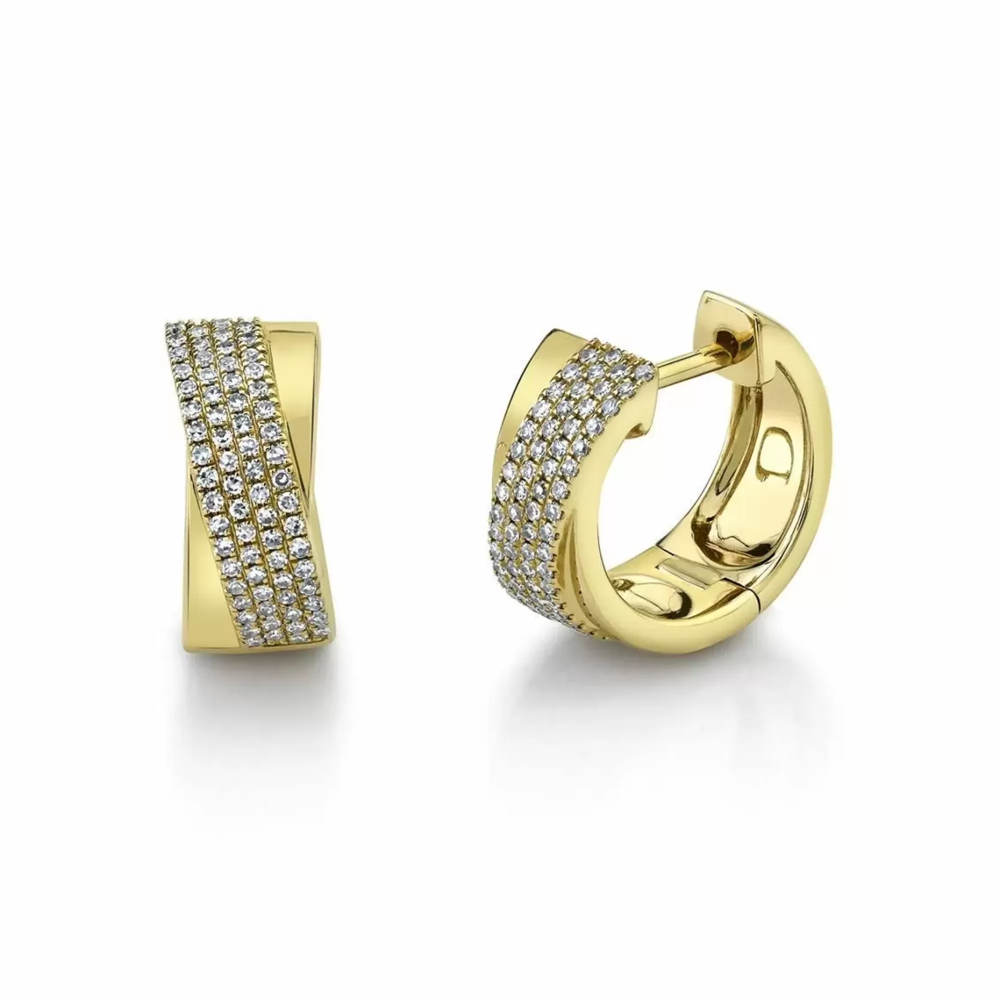 London Collection 14K Gold Diamond Crossover Wide Huggie Earrings Cheap