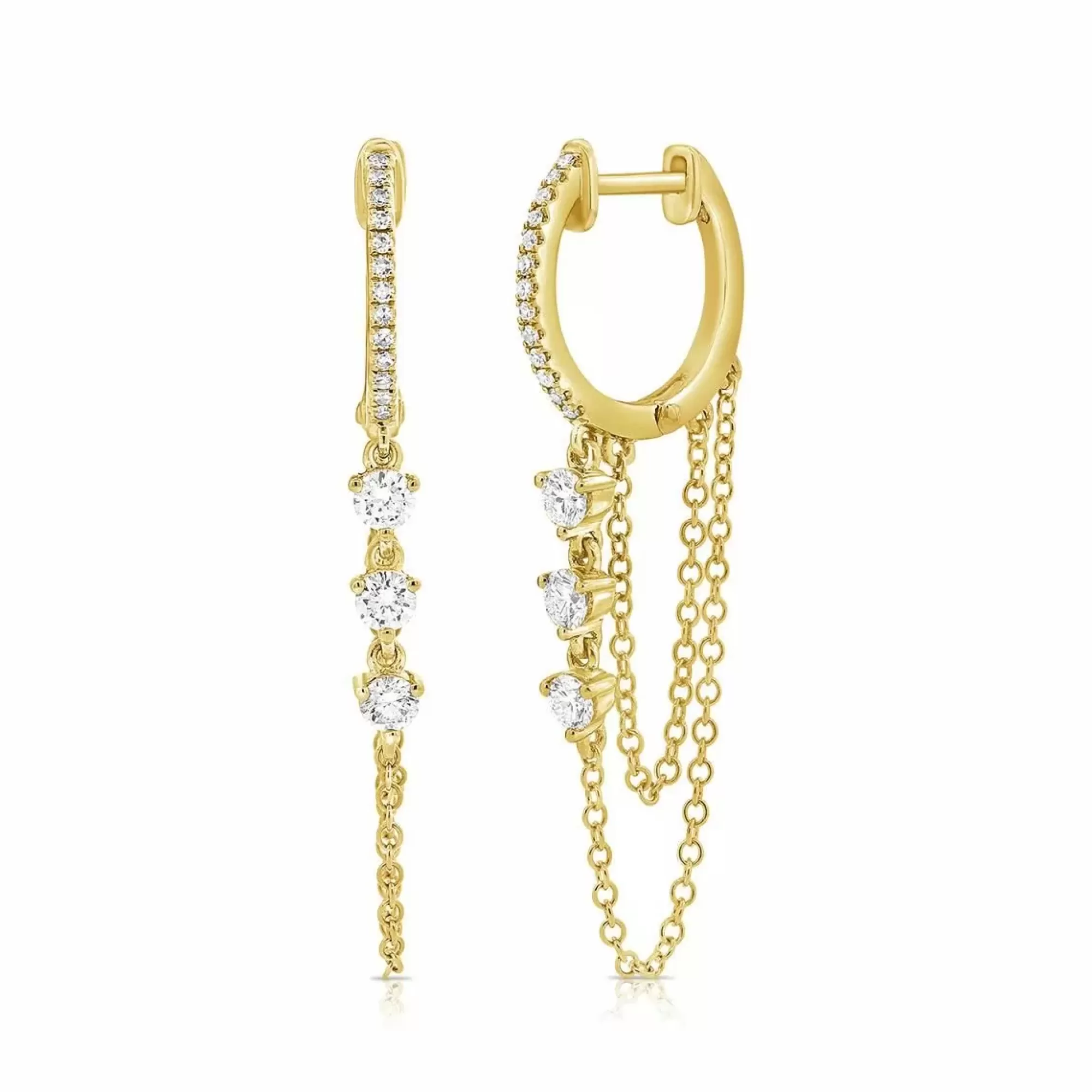 London Collection 14K Gold Diamond Double Chain Huggie Earrings Sale