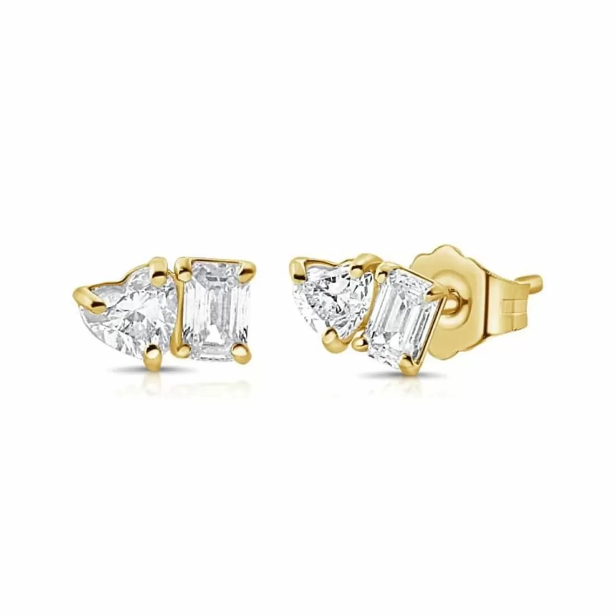London Collection 14K Gold Emerald And Heart Diamond Stud Earrings Cheap