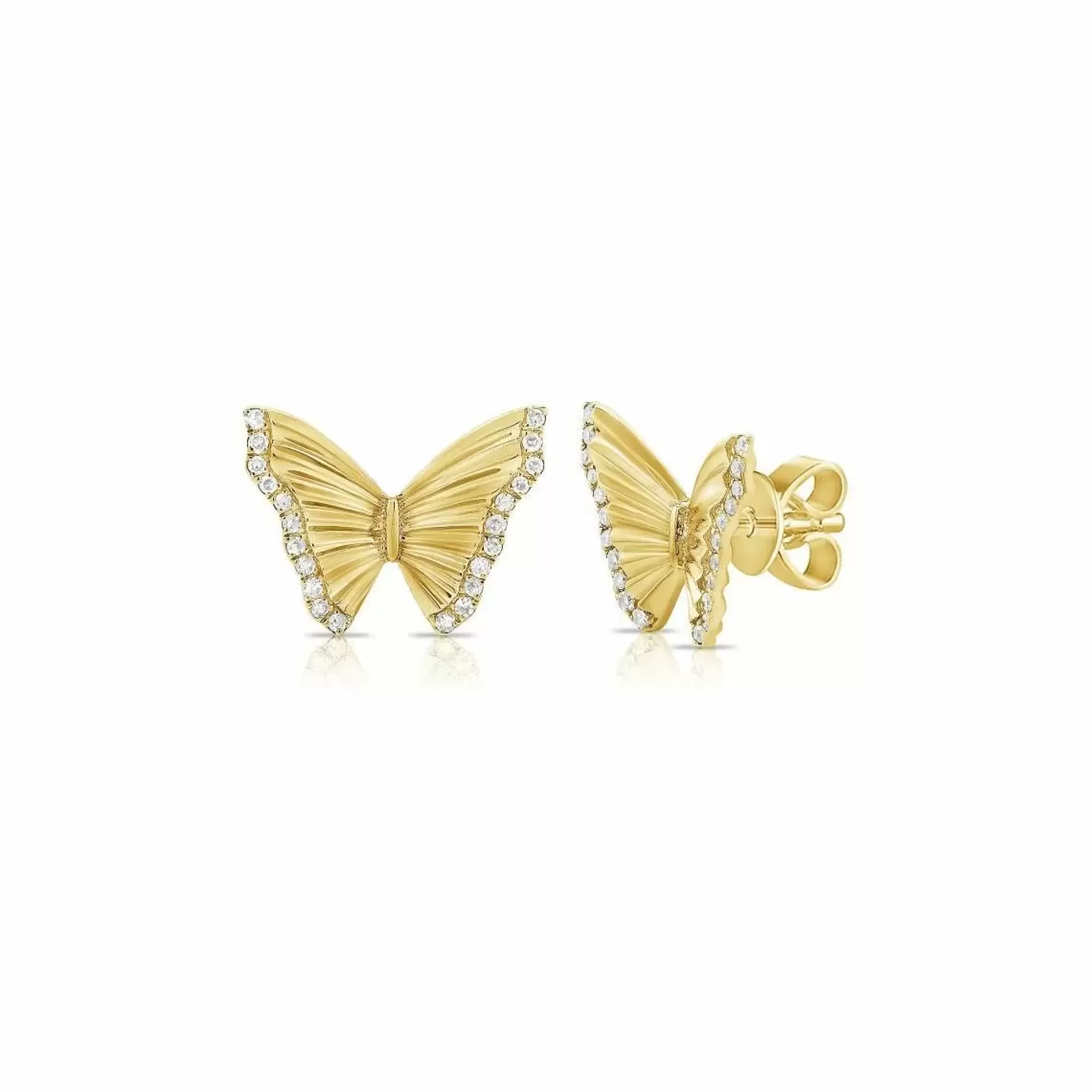 London Collection 14K Gold Guilloche Diamond Butterfly Earrings Store