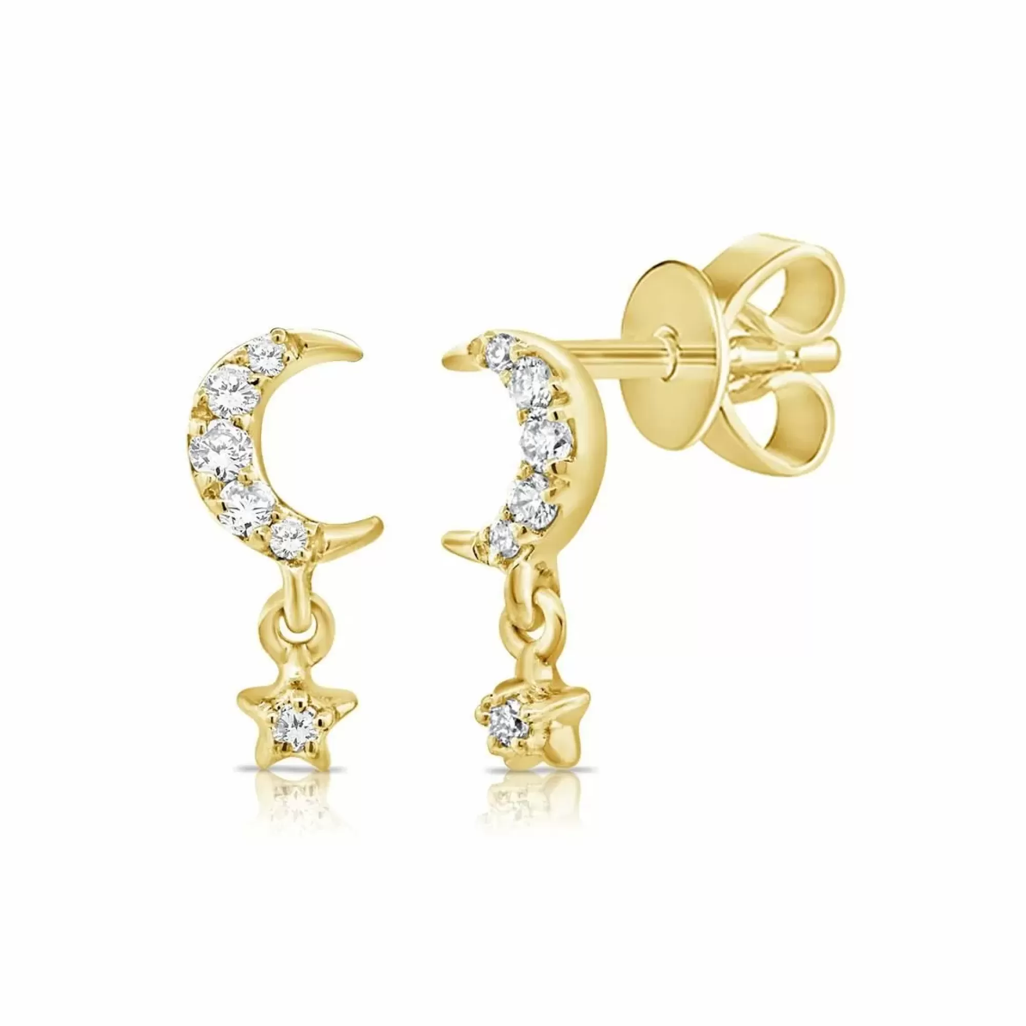 London Collection 14K Gold Moon And Star Diamond Earrings Online