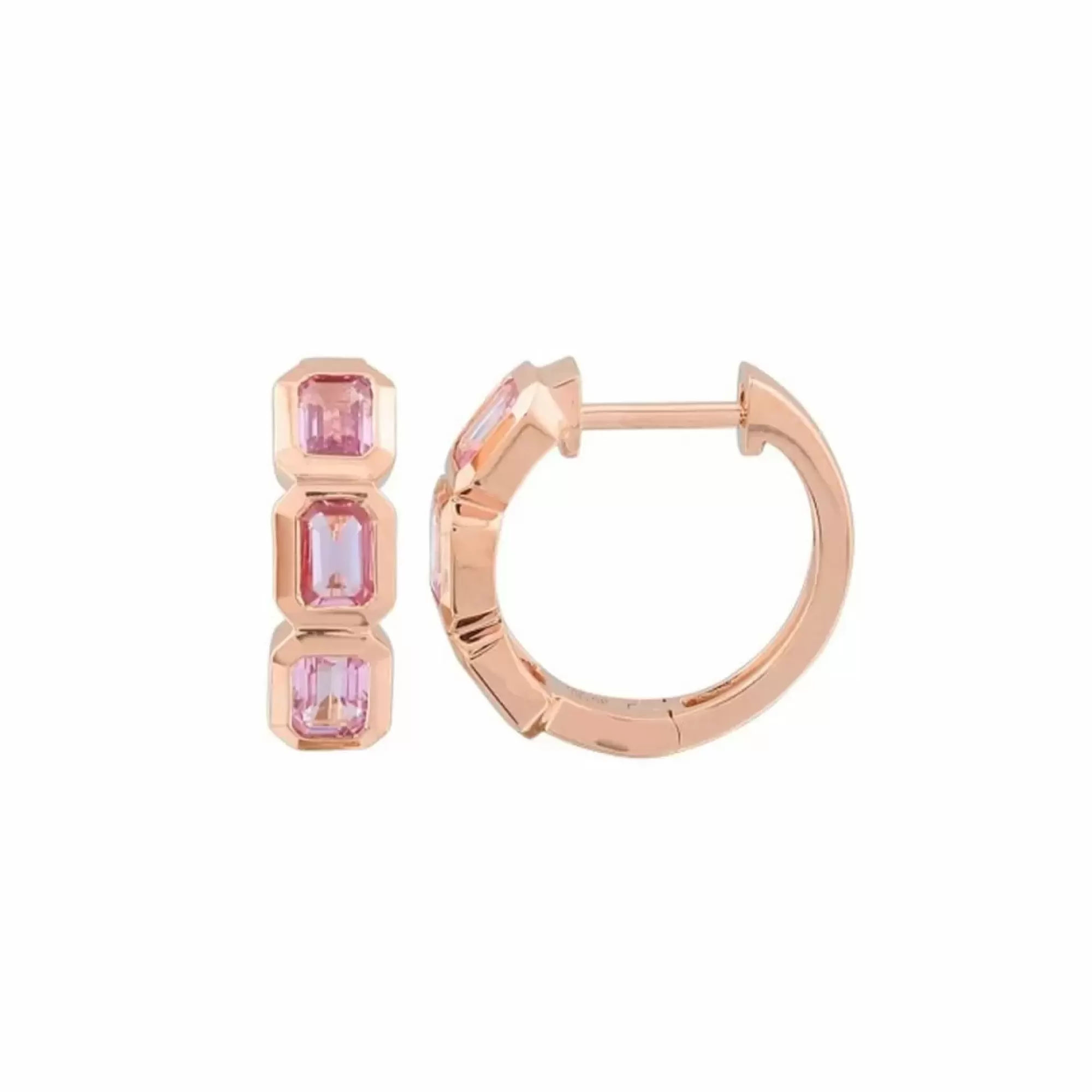 London Collection 14K Rose Gold Emerald Cut Pink Sapphire Huggie Earrings Cheap