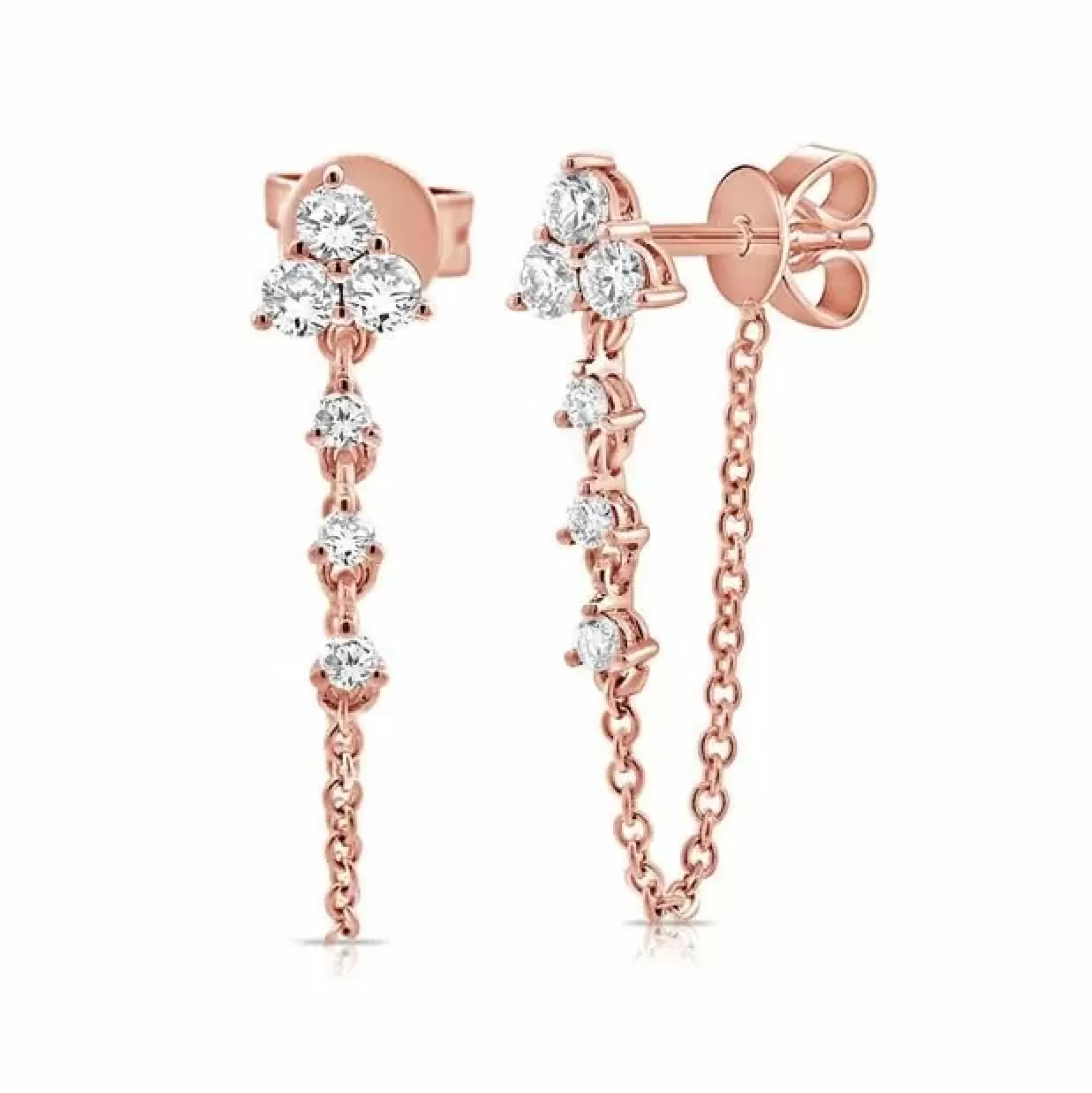 London Collection 14K Rose Gold Six Diamond Chain Earrings Store