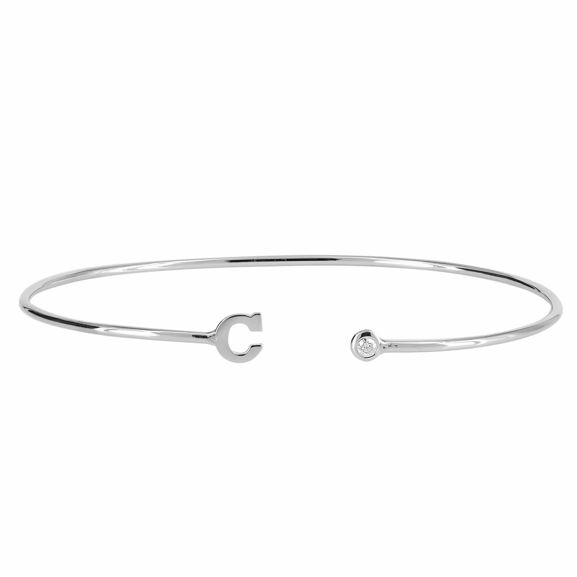* London Collection 14K White Gold Diamond Bezel And Initial New