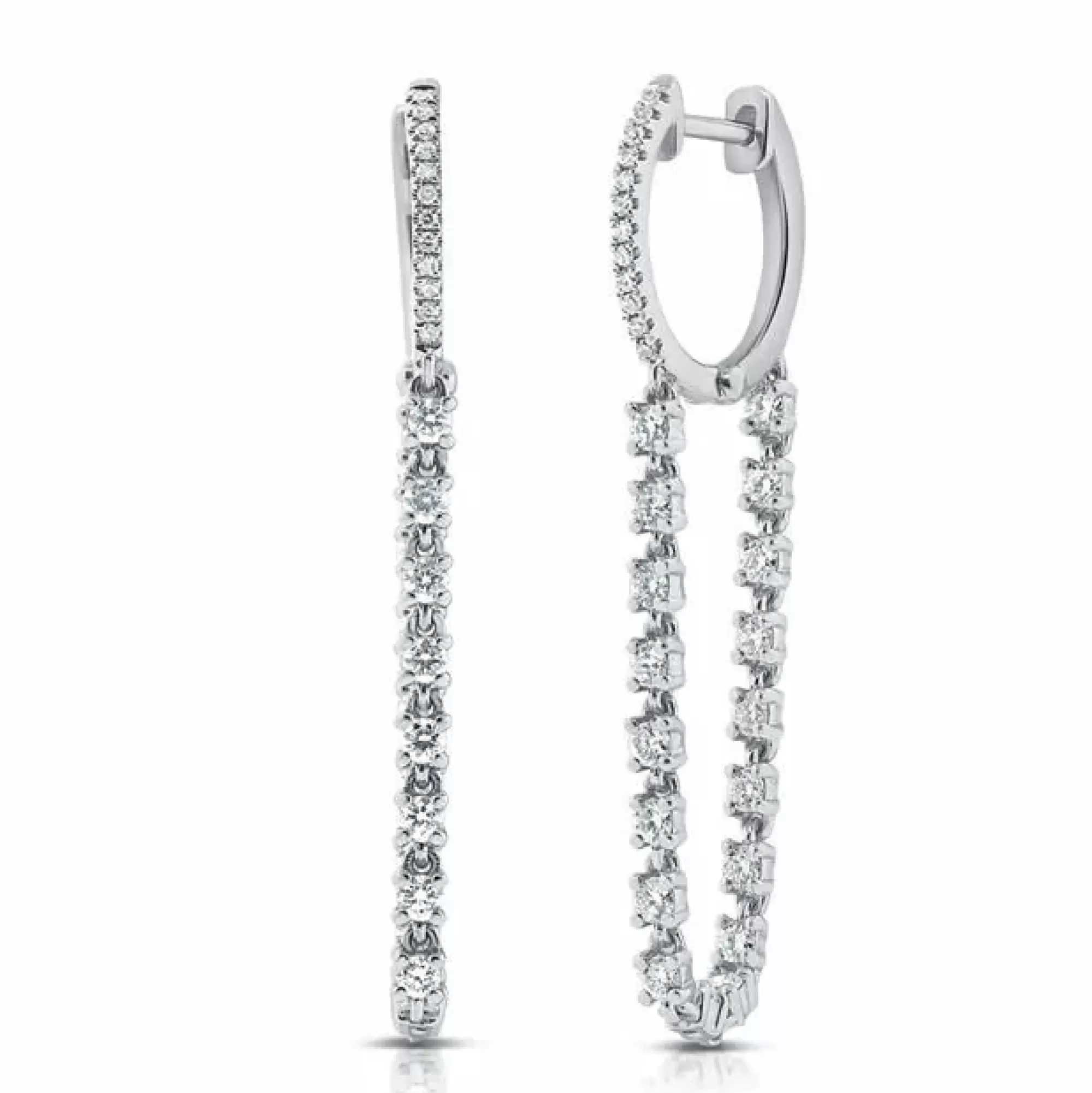 London Collection 14K White Gold Round Huggie Chain Earrings Best Sale