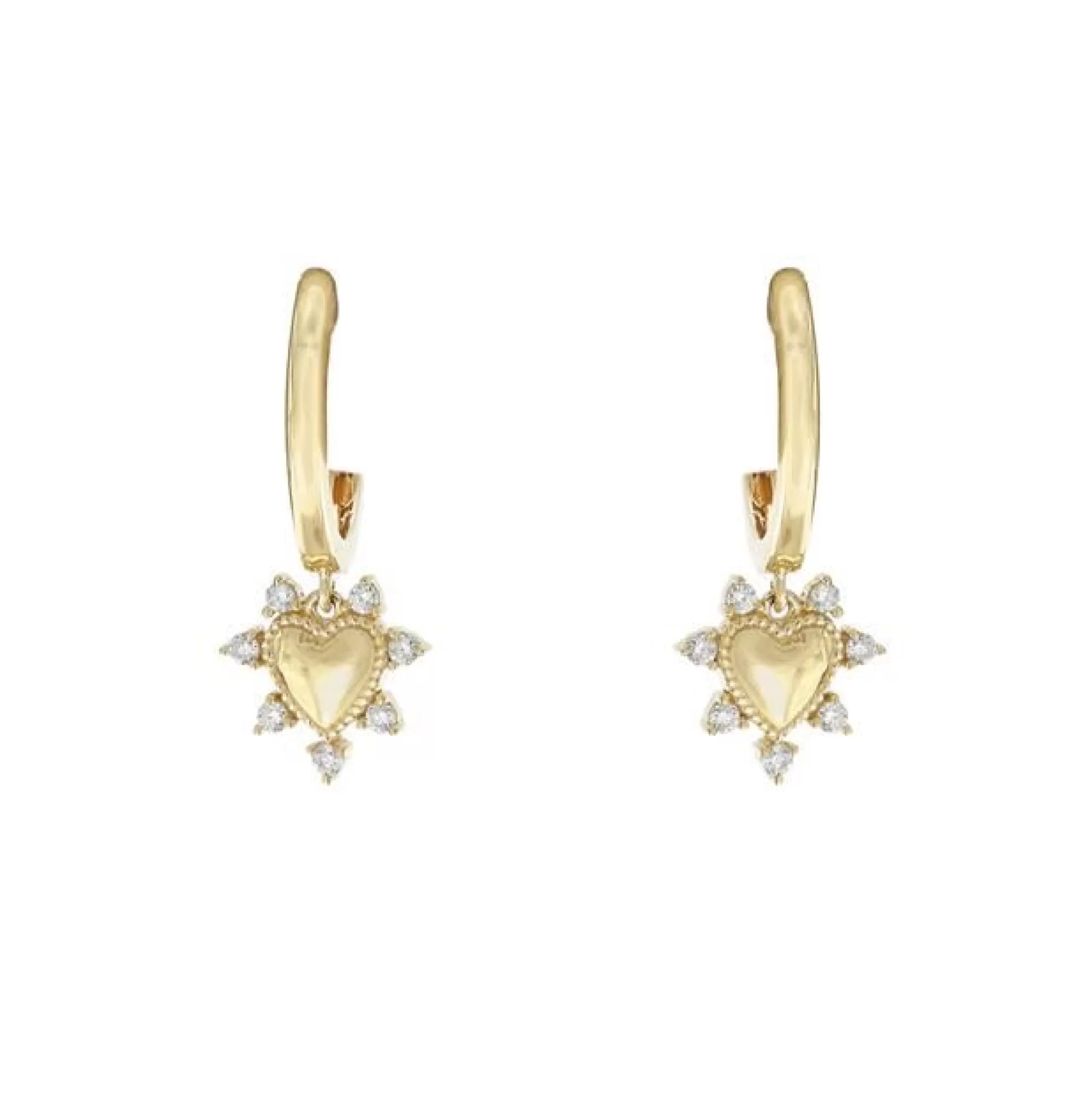 London Collection 14K Yellow Gold And Diamond Heart Drop Earrings Clearance