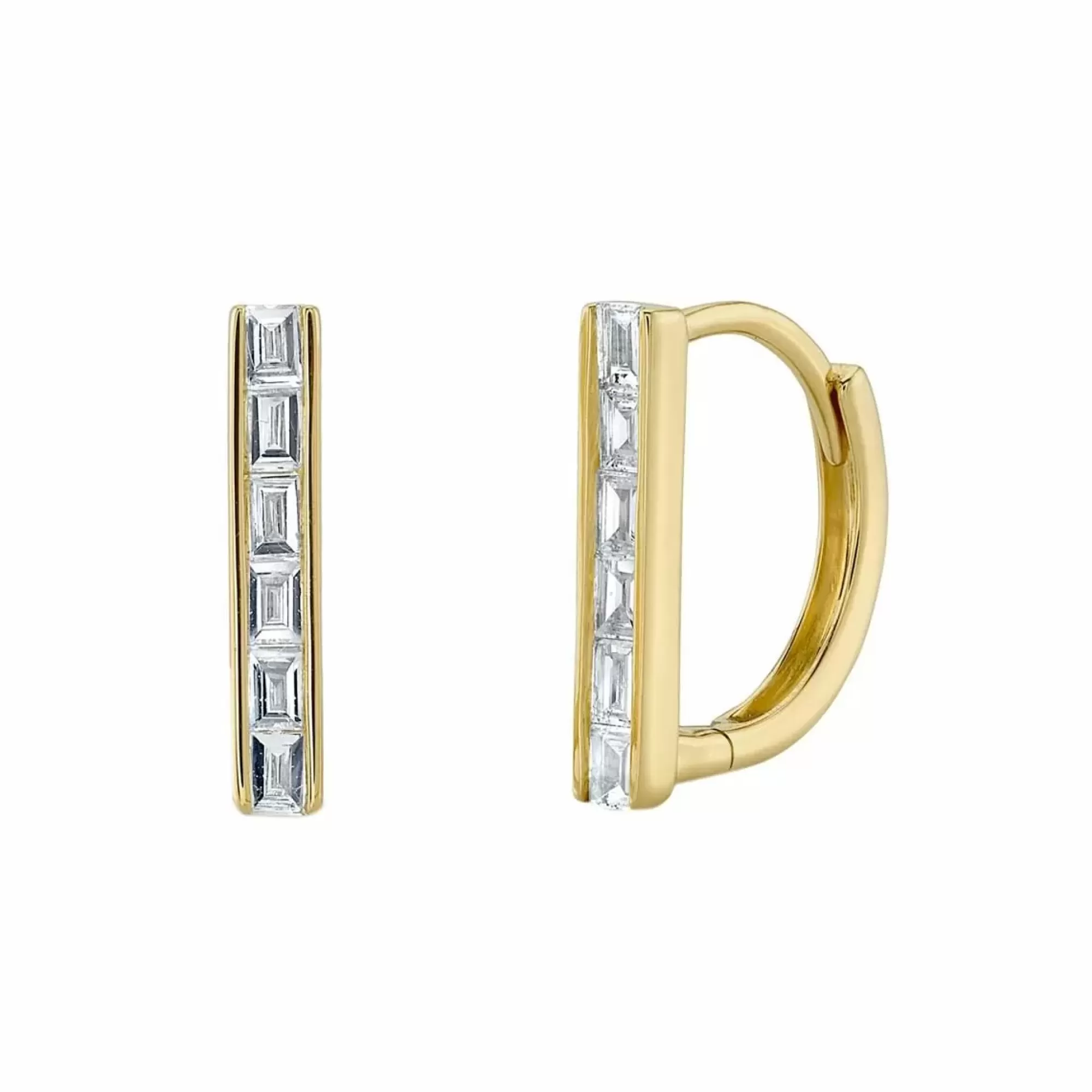 London Collection 14K Yellow Gold Baguette Diamond Huggie Earrings Online