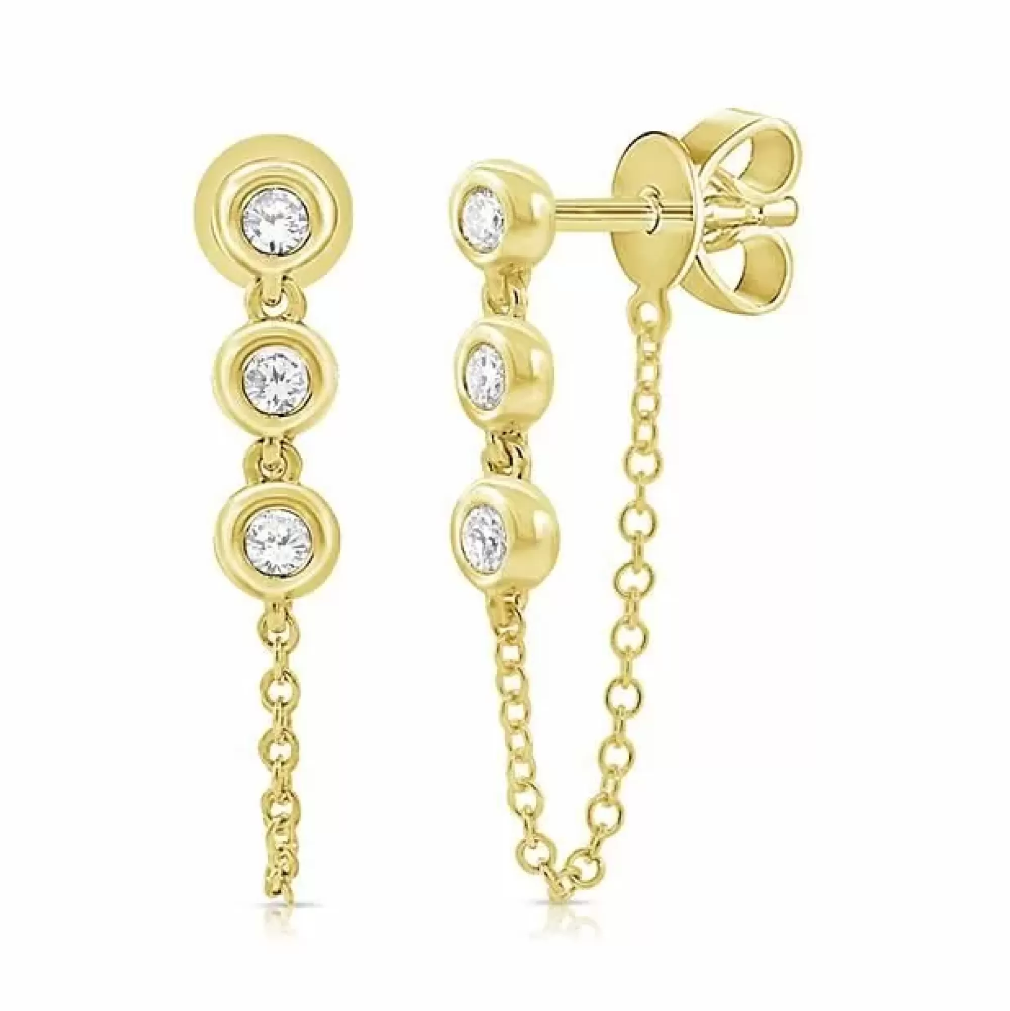 London Collection 14K Yellow Gold Bezel Set Diamond Chain Earrings Cheap