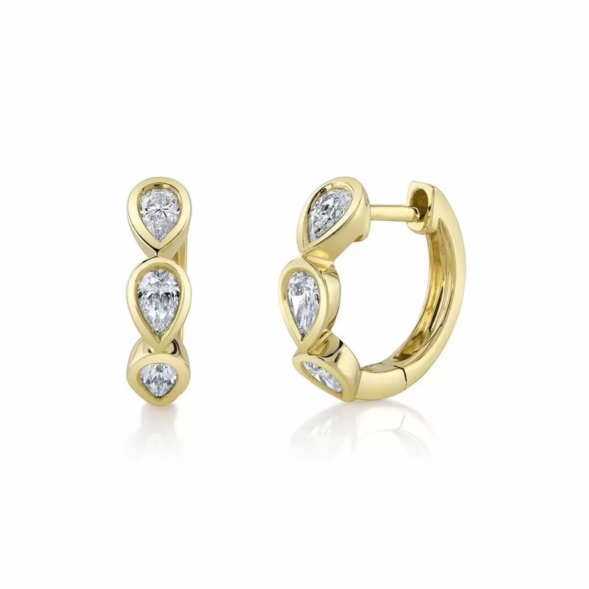 London Collection 14K Yellow Gold Bezel Set Pear Diamond Huggie Earrings Best Sale