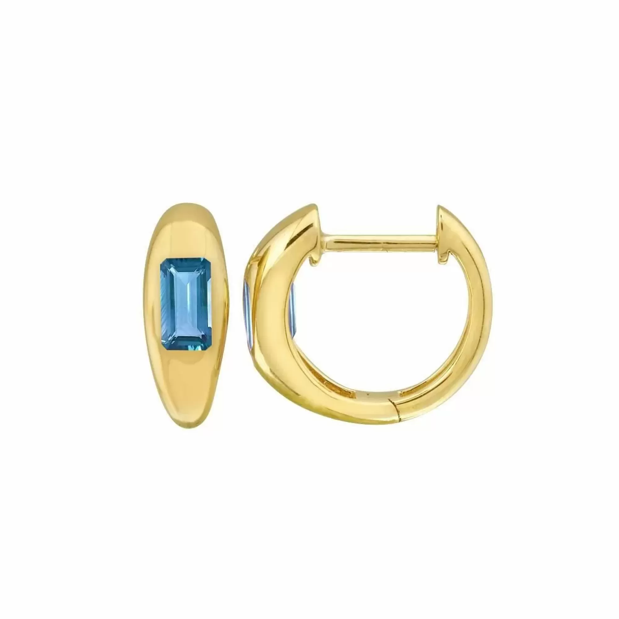 London Collection 14K Yellow Gold Blue Topaz Huggie Earrings Shop