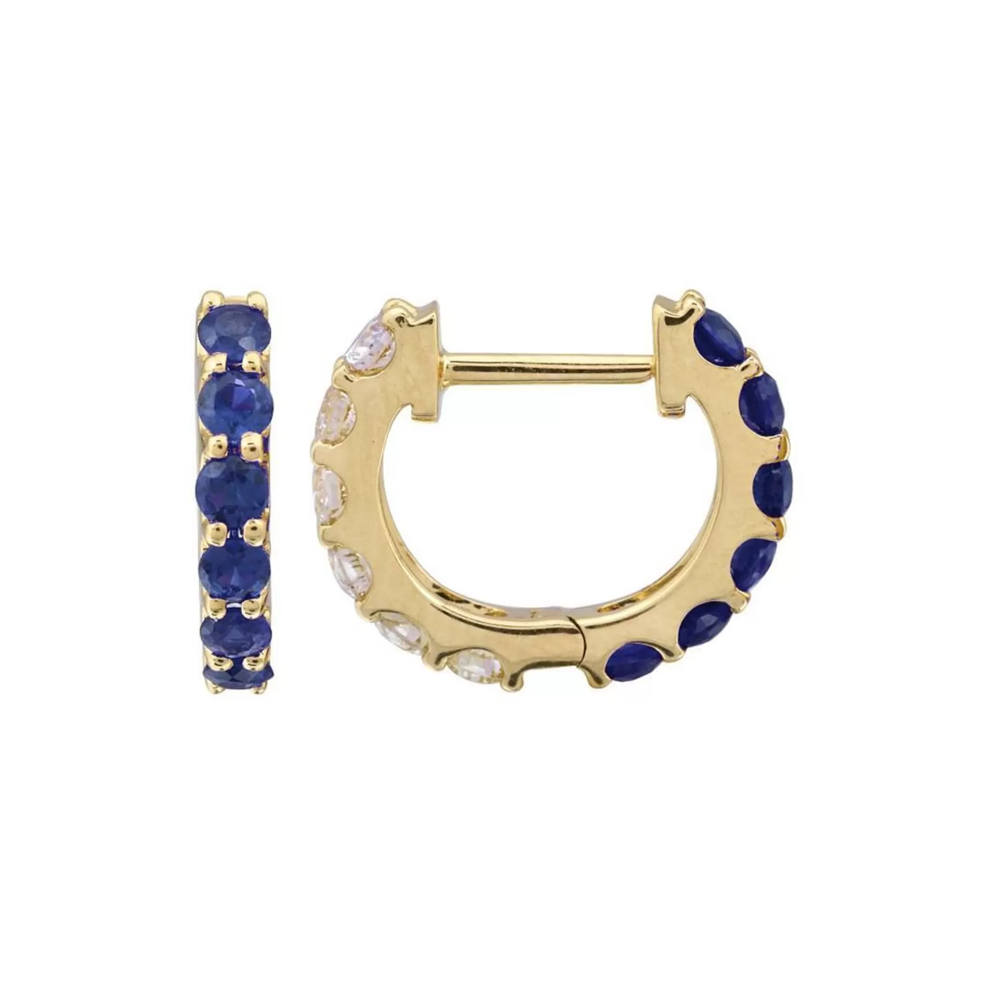 London Collection 14K Yellow Gold Diamond And Blue Sapphire Huggie Earrings Cheap