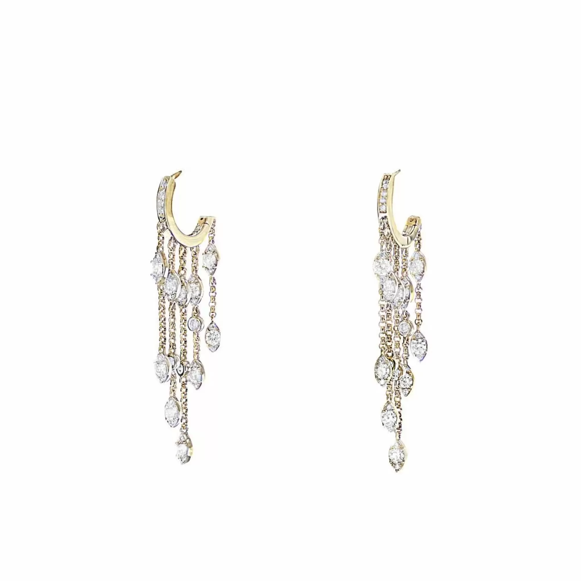 London Collection 14K Yellow Gold Diamond Huggie Dangle Earrings New