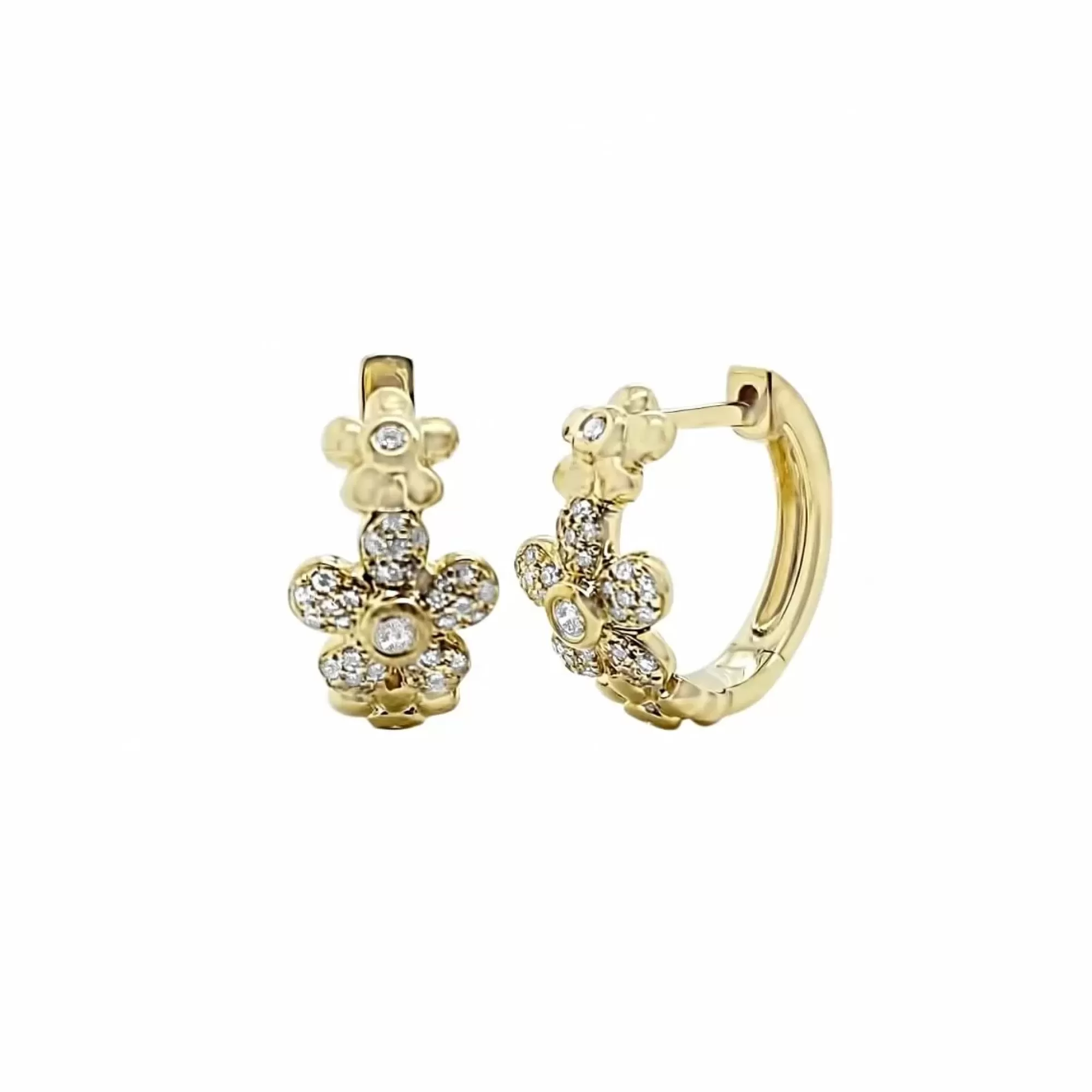 London Collection 14K Yellow Gold Flower Huggie Earrings Fashion