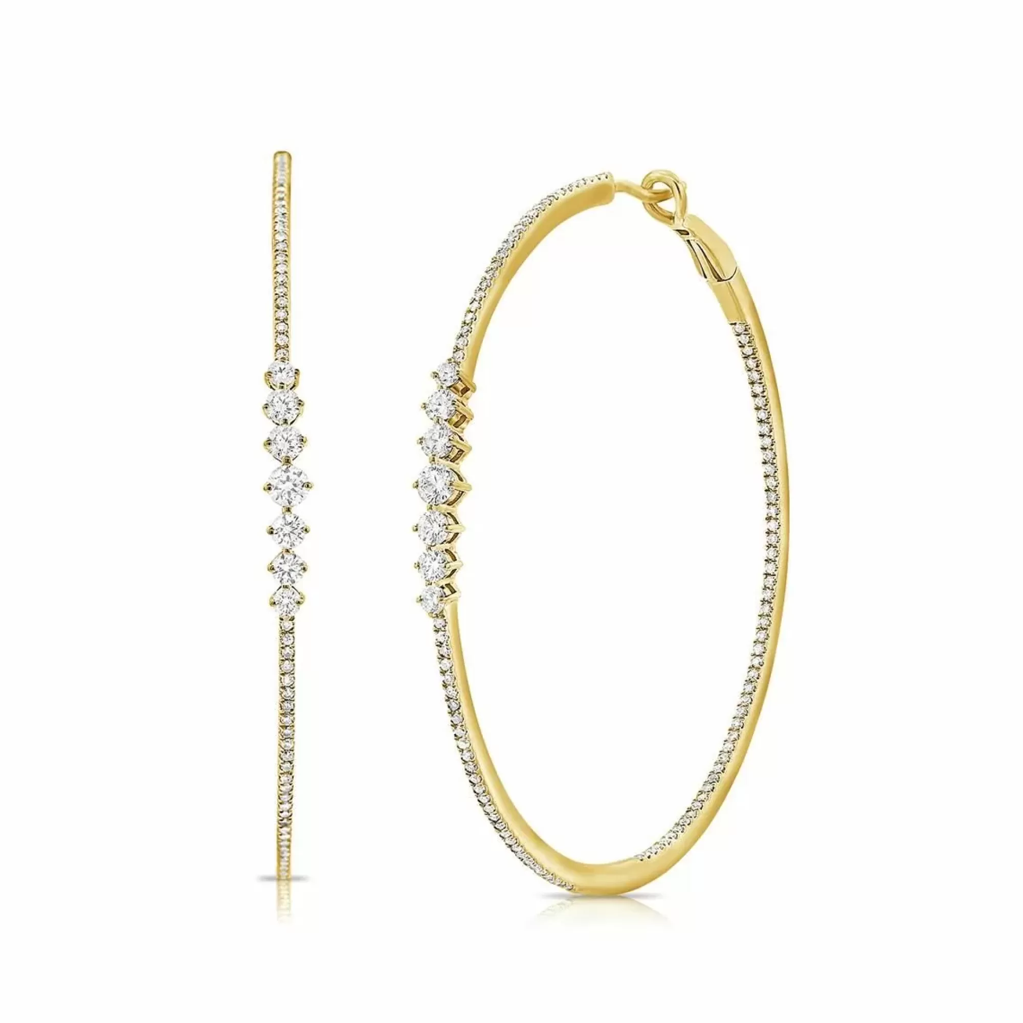 London Collection 14K Yellow Gold Graduated Diamond Hoop Earrings Flash Sale