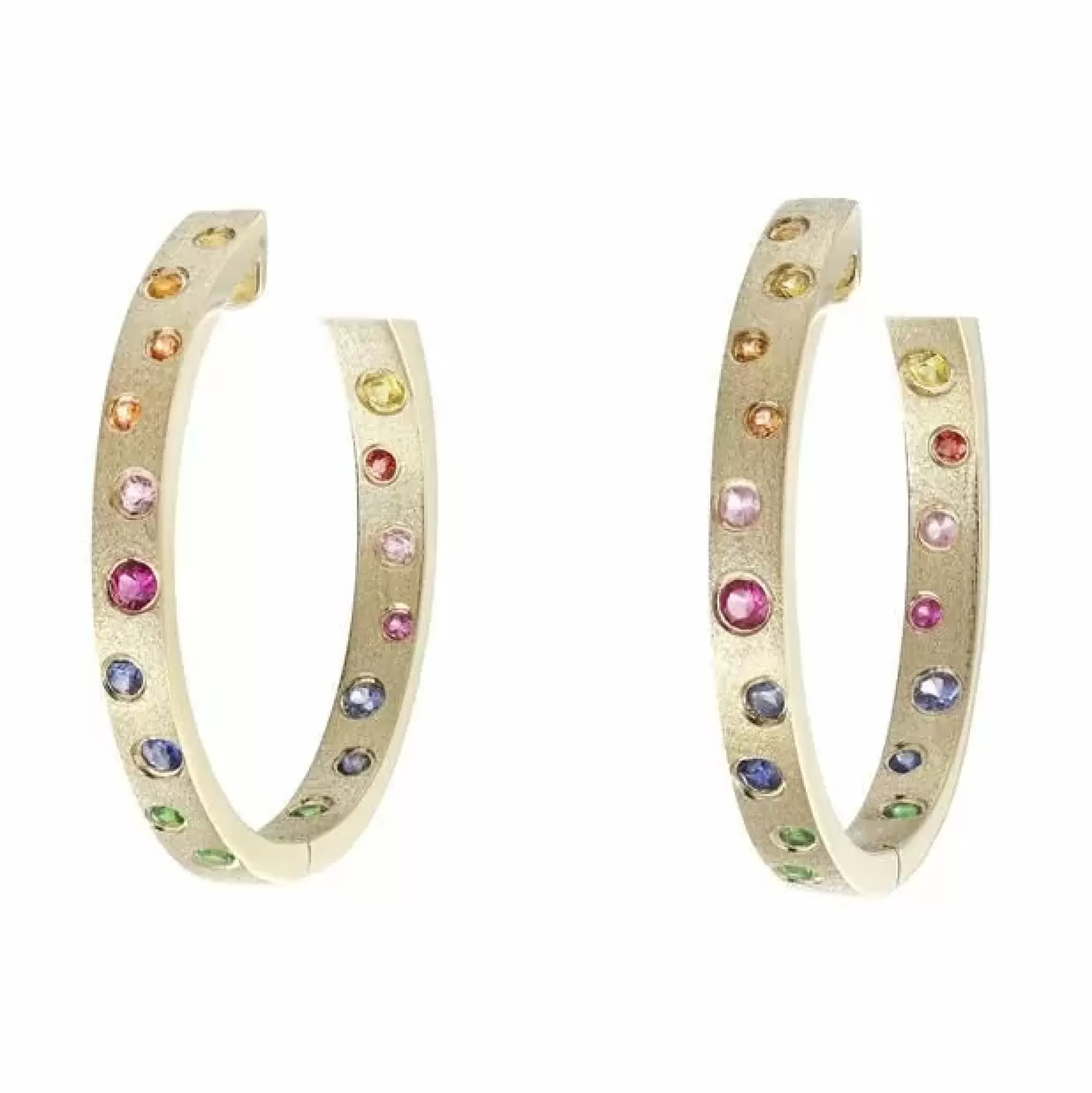 London Collection 14K Yellow Gold Rainbow Sapphire Hoop Earrings Fashion