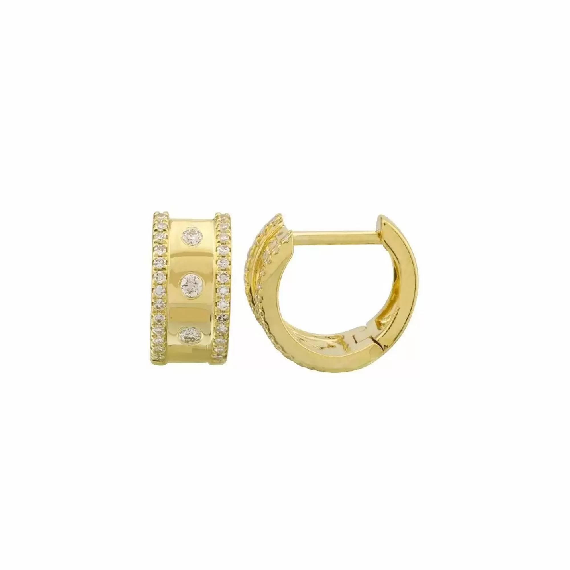 London Collection 14K Yellow Gold Round Diamond Huggie Earrings Cheap