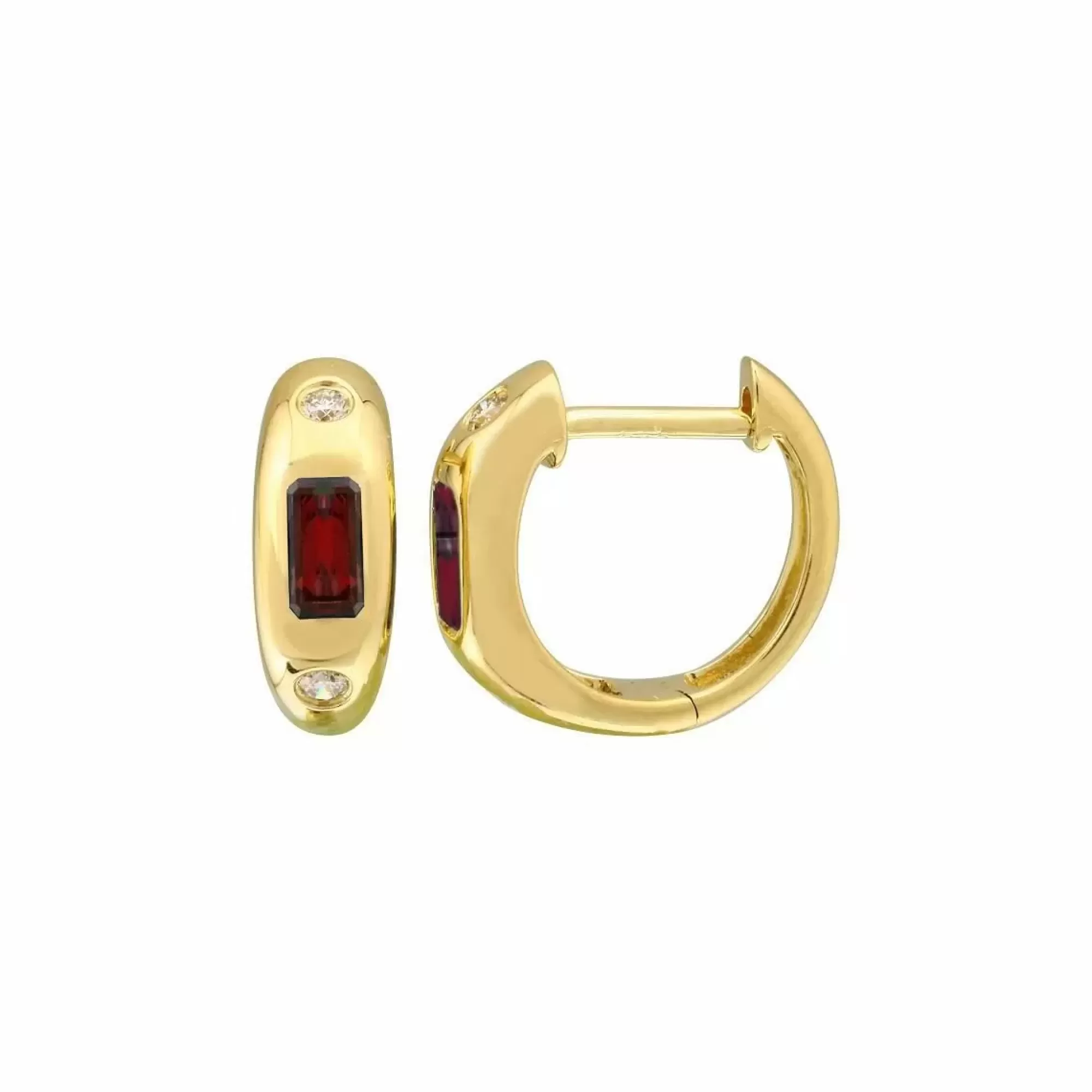 London Collection 14K Yellow Gold Ruby Huggie Earrings Cheap