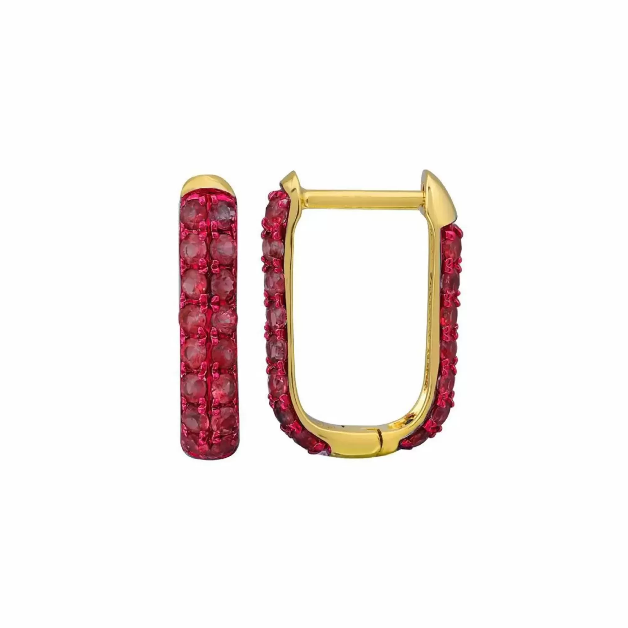 London Collection 14K Yellow Gold Ruby Oval Huggie Earrings Cheap