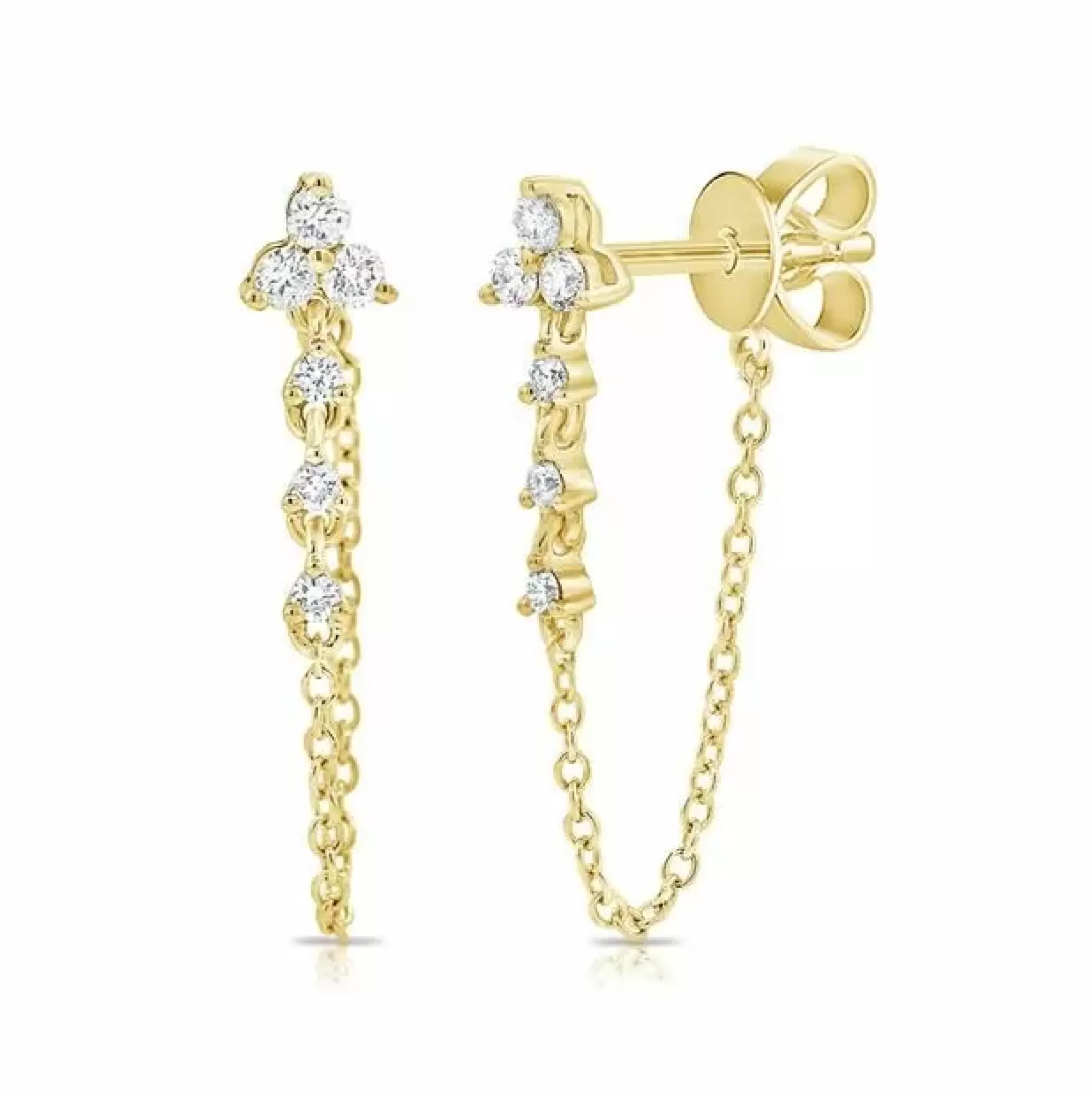 London Collection 14K Yellow Gold Six Diamond Chain Earrings Hot