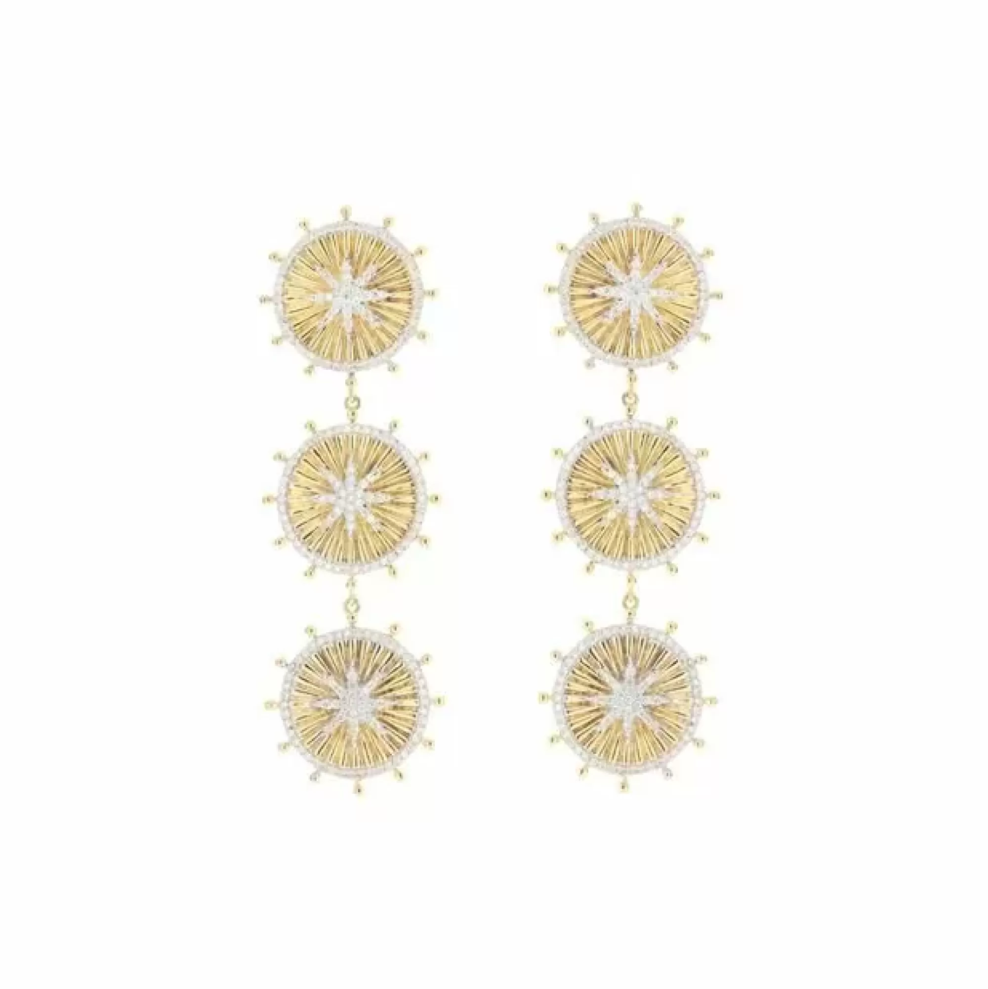 London Collection 14K Yellow Gold Star Disc Diamond Drop Earrings Sale