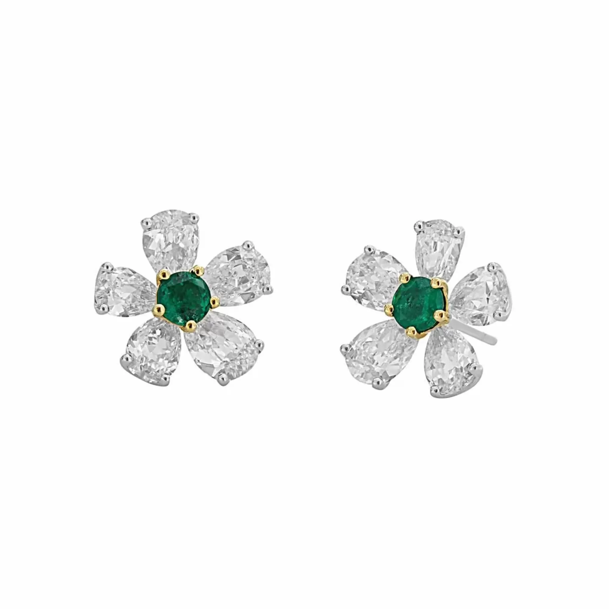 London Collection 18K White Gold Diamond And Emerald Flower Stud Earrings Best