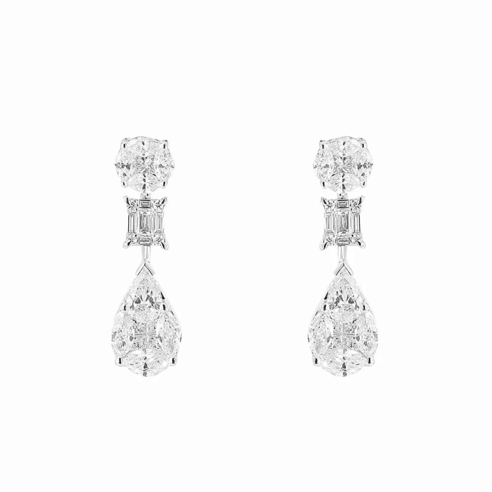 London Collection 18K White Gold Diamond Cluster Drop Earrings Online
