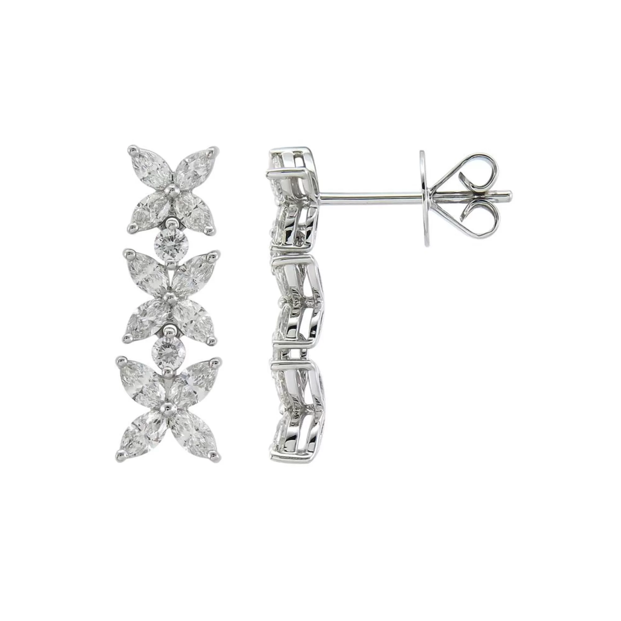 London Collection 18K White Gold Diamond Flower Drop Earrings Best Sale