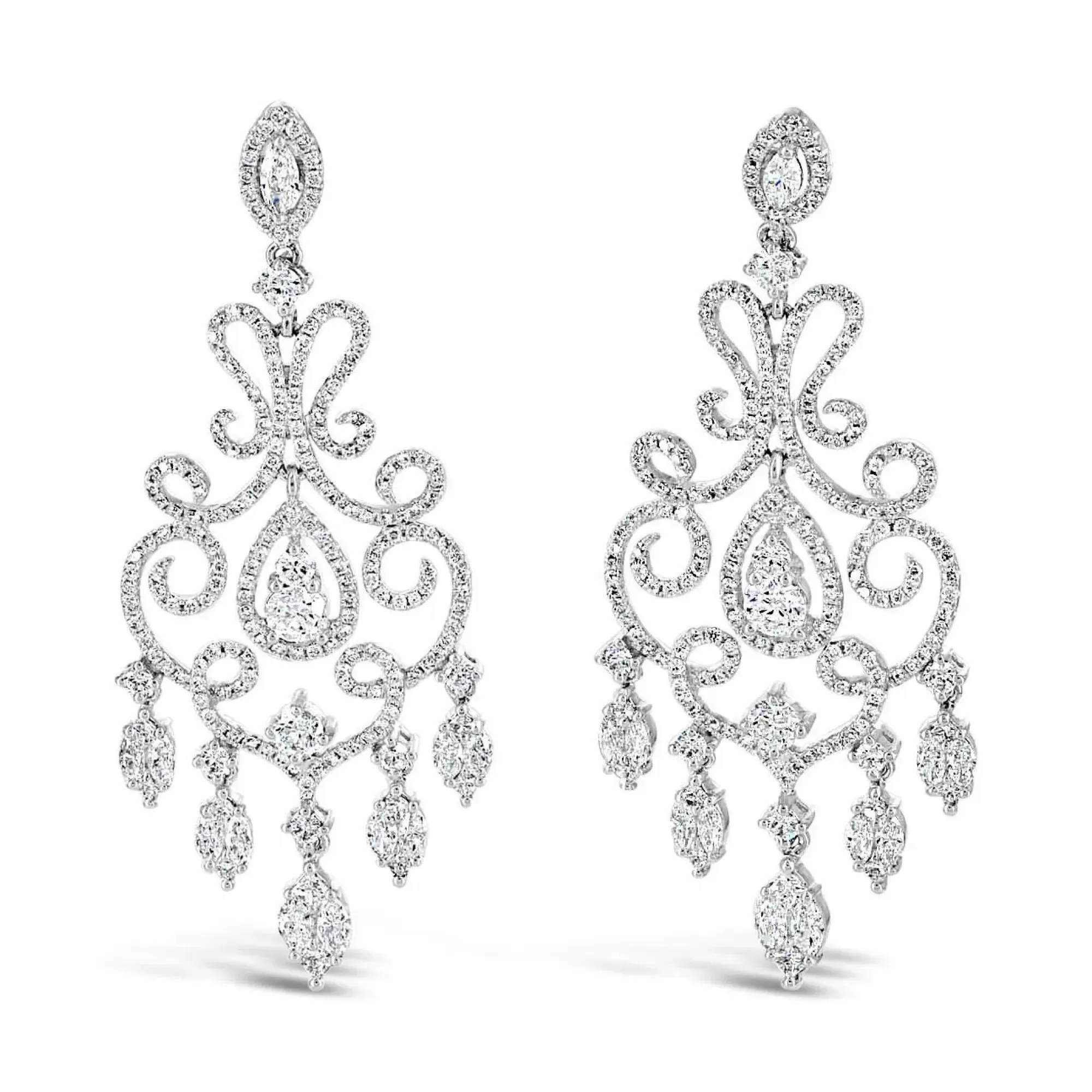 * London Collection 18K White Gold Diamond Open Scroll Chandelier Dangle Earrings Cheap