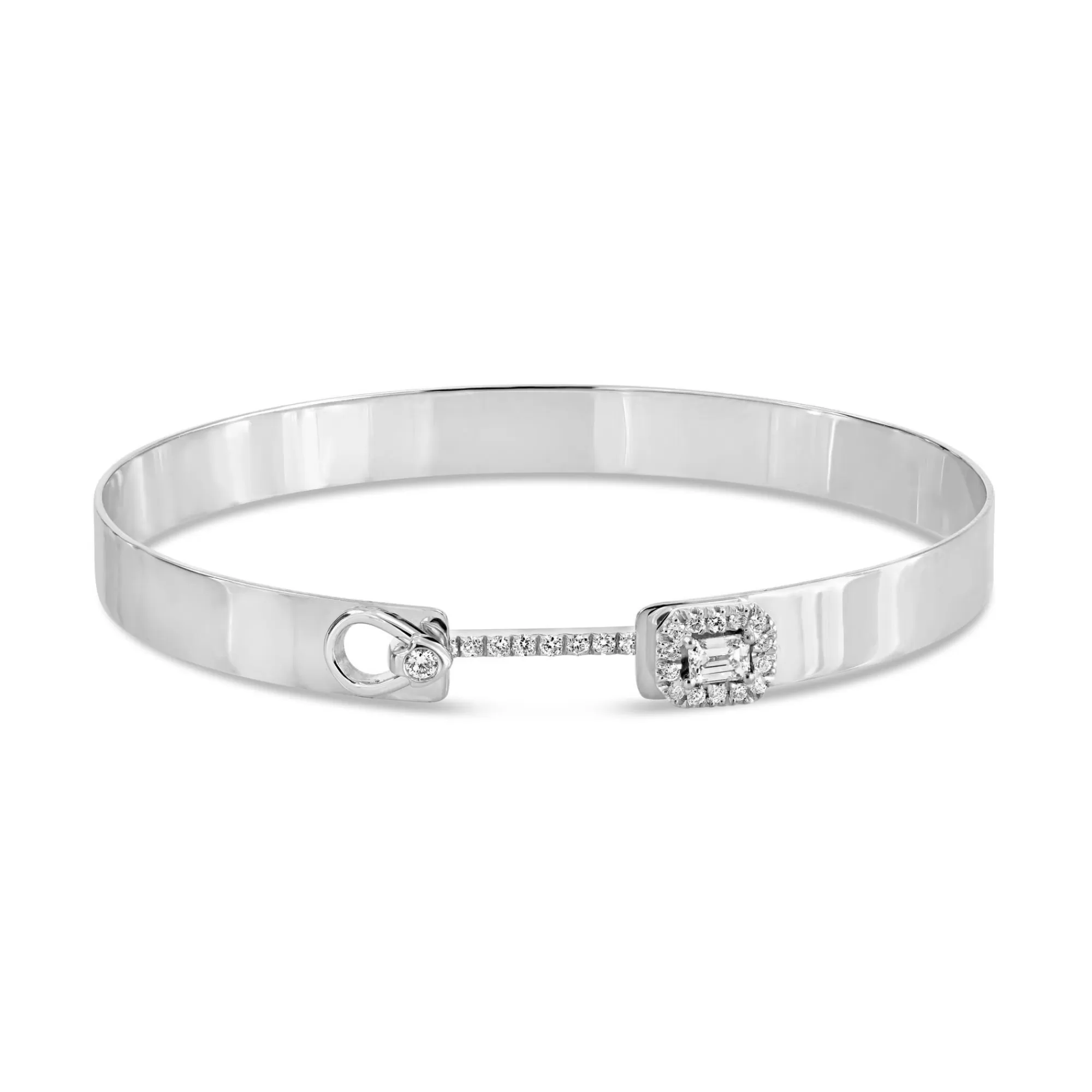 * London Collection 18K White Gold Emerald Cut And Pave Diamond Square End Medium Bracelet Best Sale