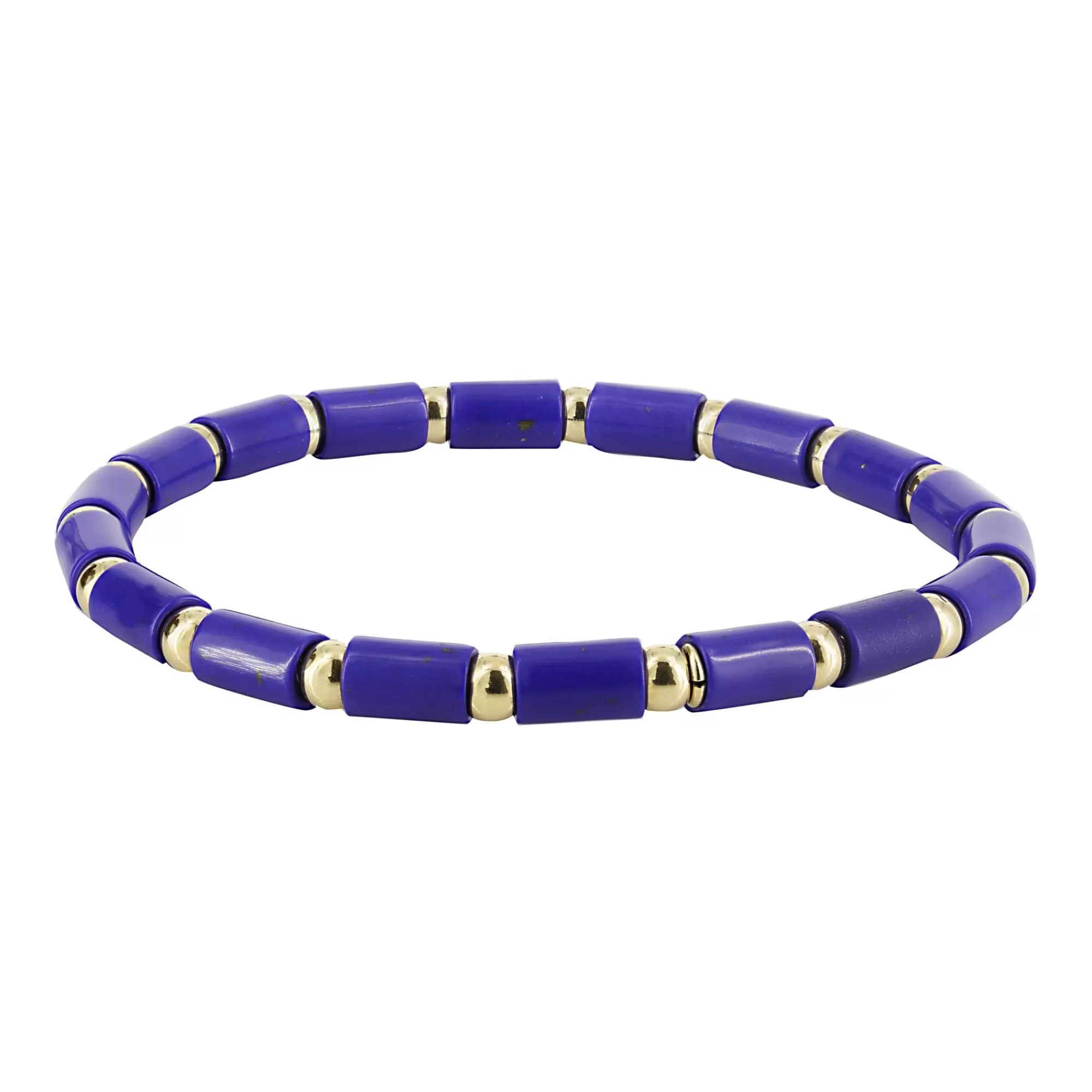 * London Collection 18K Yellow Gold Bead And Tube Bracelet Lapis Fashion