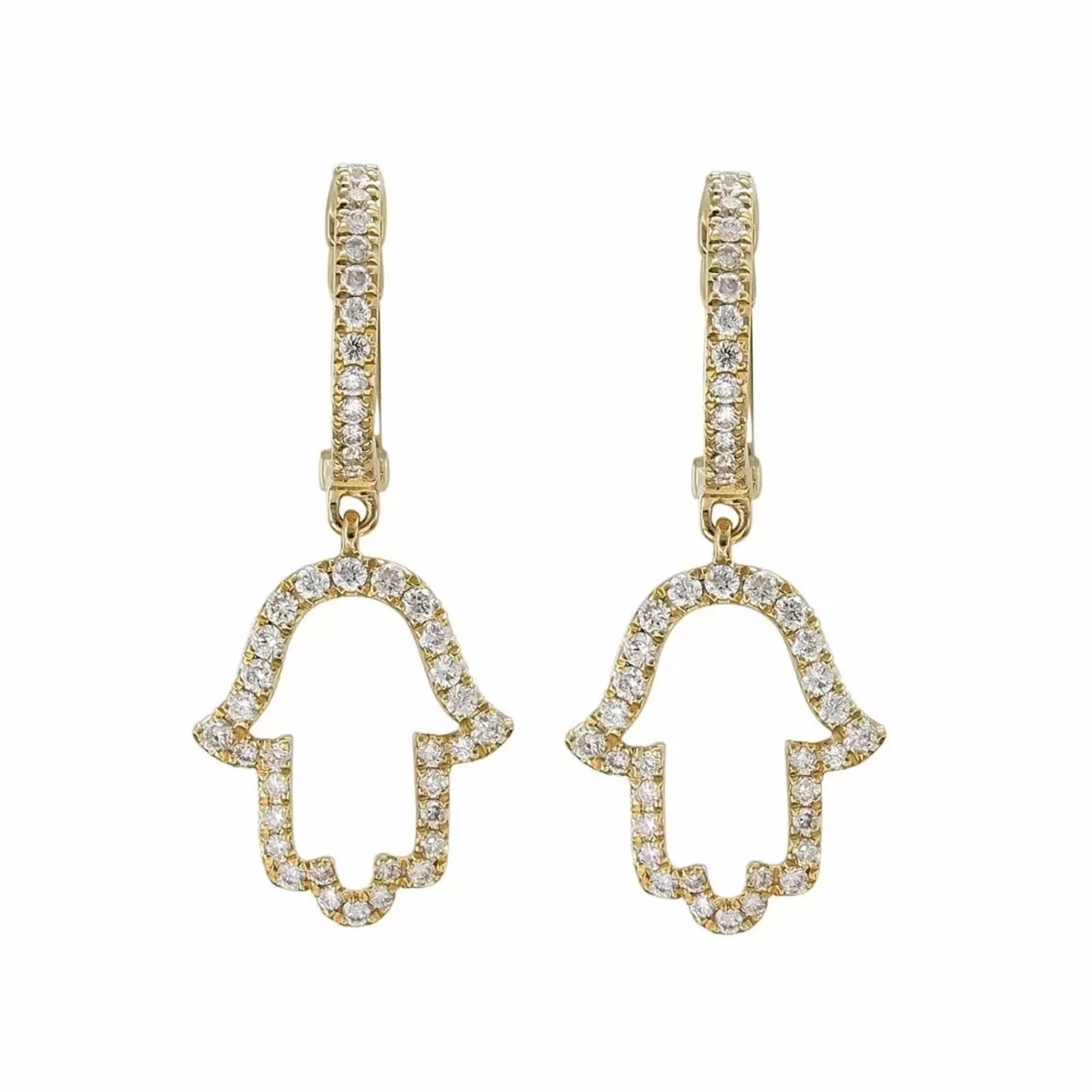 London Collection 18K Yellow Gold Diamond Hamsa Drop Earrings Best Sale