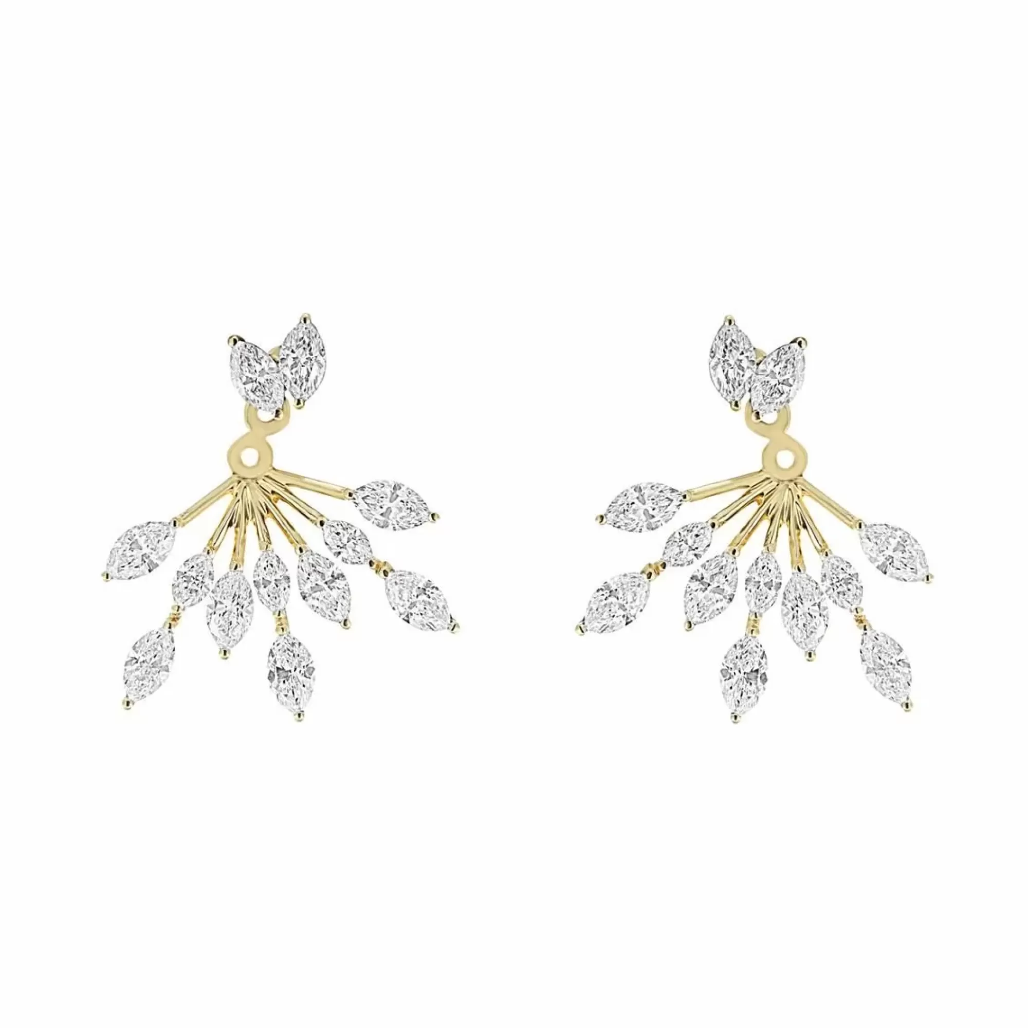 London Collection 18K Yellow Gold Marquise Diamond Front Back Earrings Hot