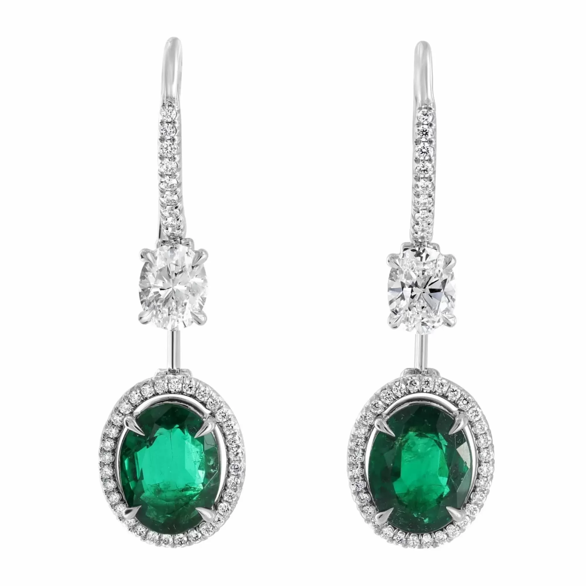 * London Collection Platinum Green Emerald And Diamond Drop Earrings Cheap