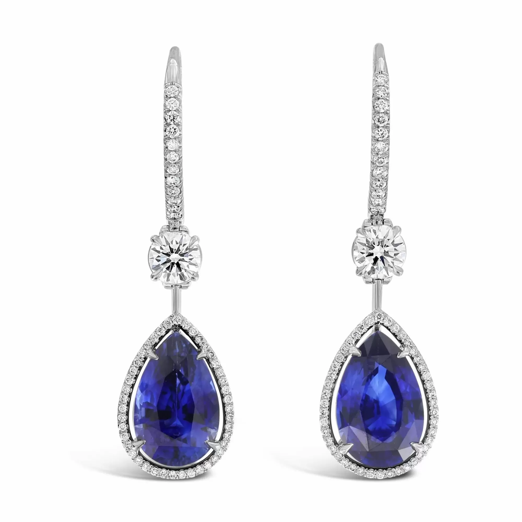 * London Collection Platinum Pear Shape Sapphire And Diamond Drop Earrings Best Sale