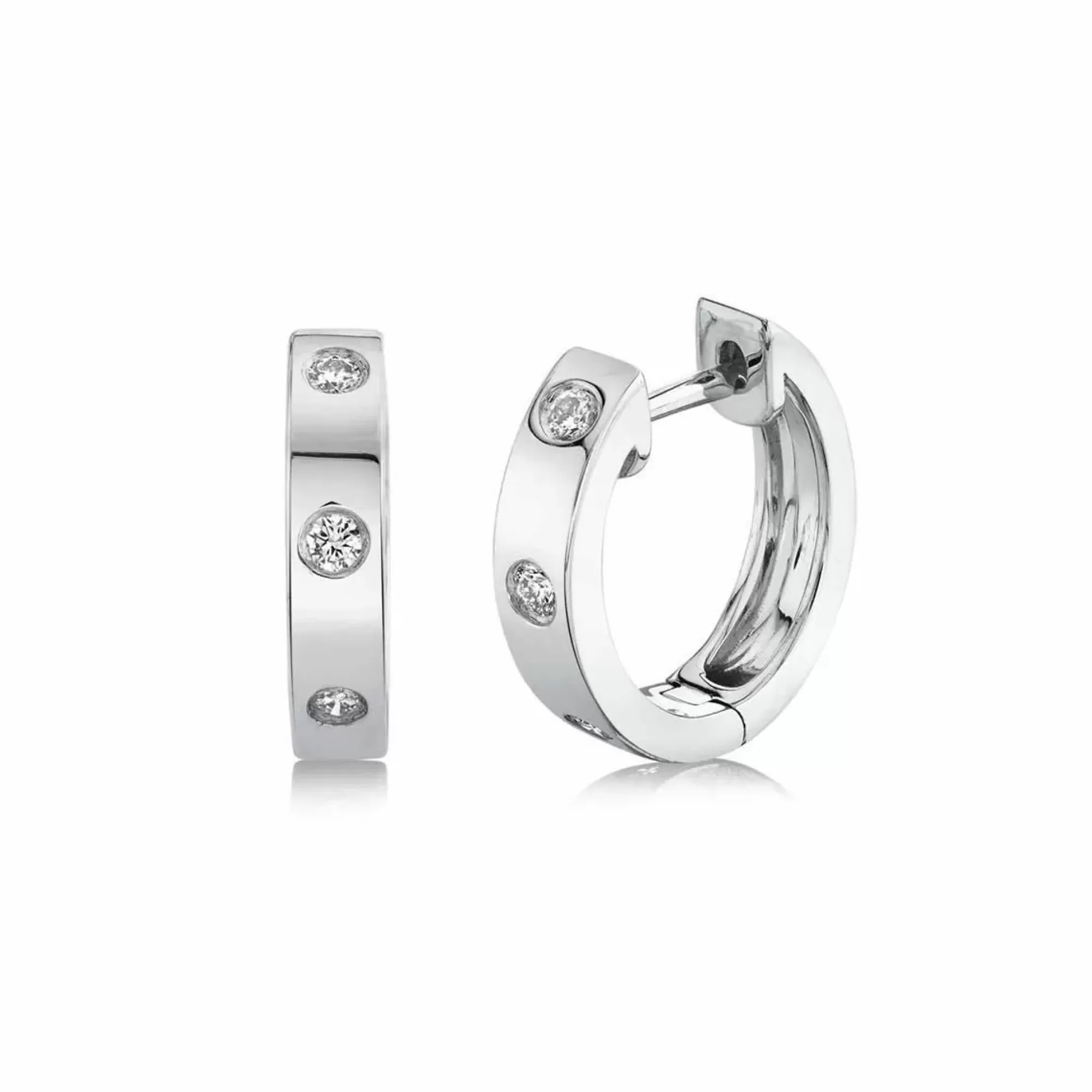 London Collection White Gold Diamond Huggie Earrings New