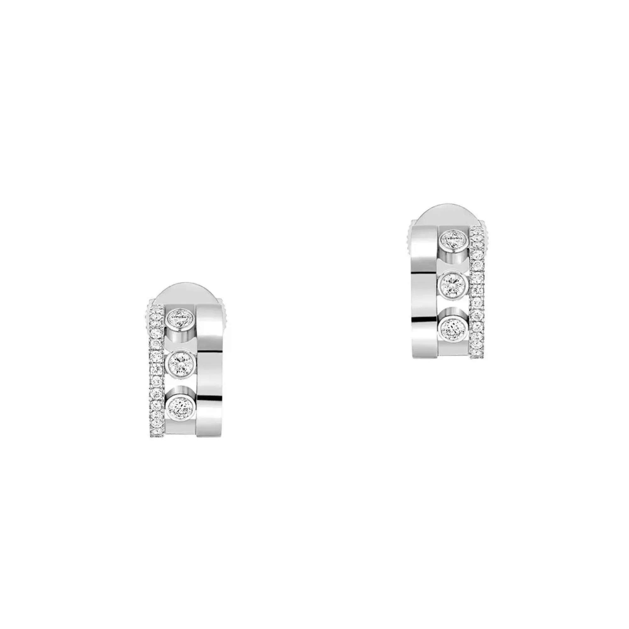 Messika Move Romane 18K White Gold Pave Diamond Mini Hoops Cheap