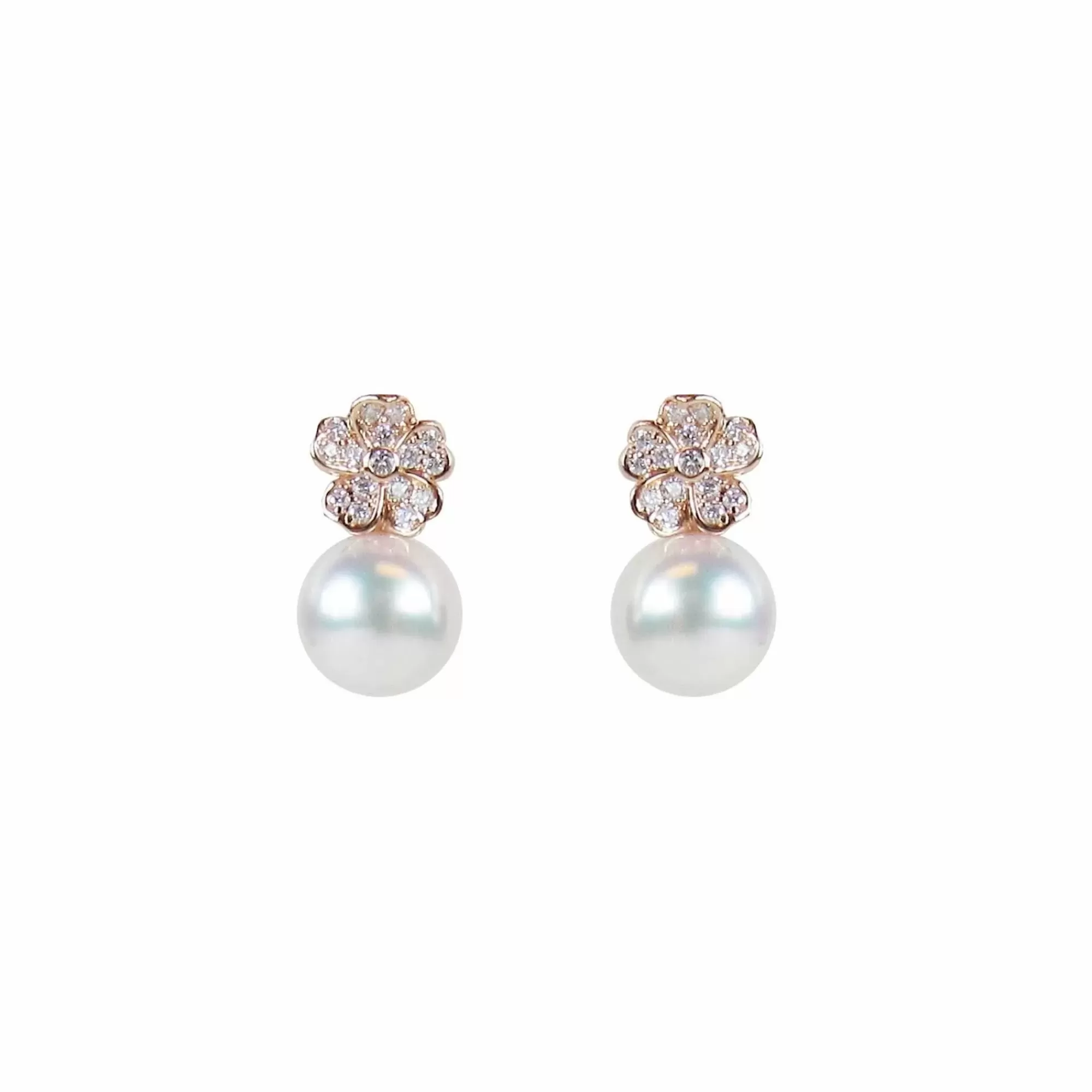 Mikimoto Cherry Blossom 18K Rose Gold 8Mm Akoya Pearl And Diamond Drop Earrings Hot
