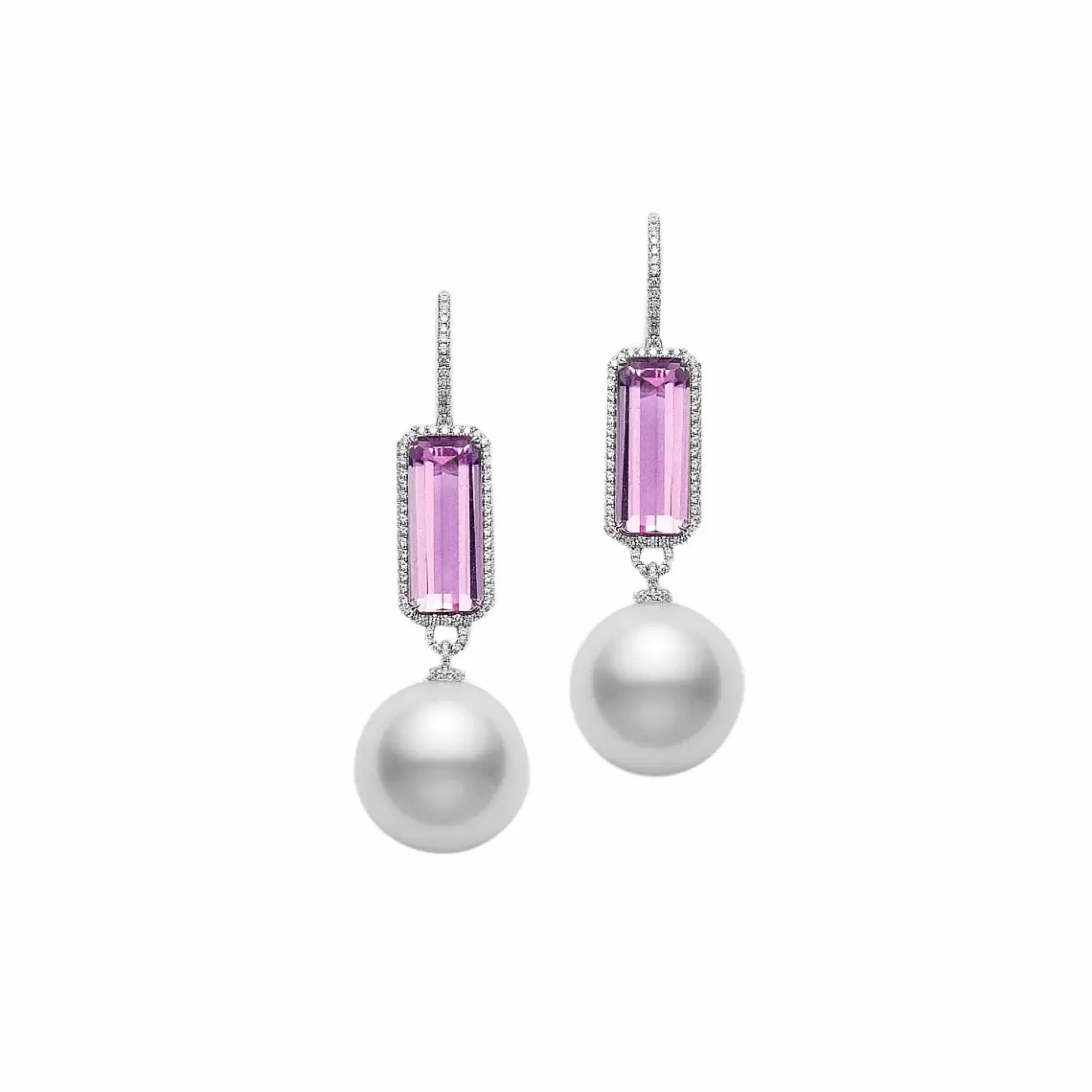 Mikimoto Platinum Diamond, Kunzite, And Pearl Drop Earrings Fashion
